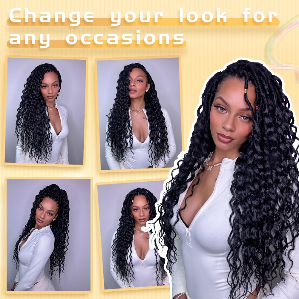 Crochet Hair for Women with Curly Ends 30 Inch Goddess Locs Crochet Hair Deep Soft Faux Locs Crochet Braids Pre Looped Curly Wavy Dreadlock Extensions 8 Packs 1B