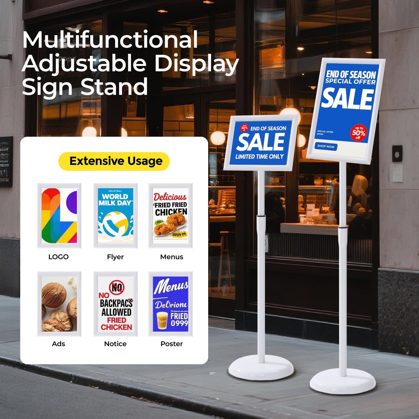 YIYO sign stand，floor sign holder poster stand heavy duty pedestal signage stand for display (WHITE, 8.5*11)