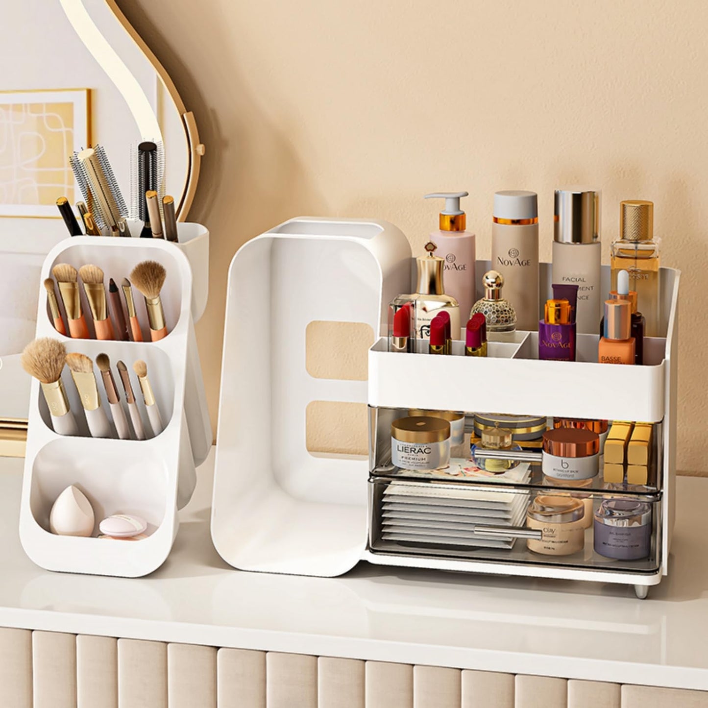 Makeup Organizer with Drawers for Vanity,Spacious Cosmetic Display Case,Perfect Storage Solution for Your Beauty Essential(White)