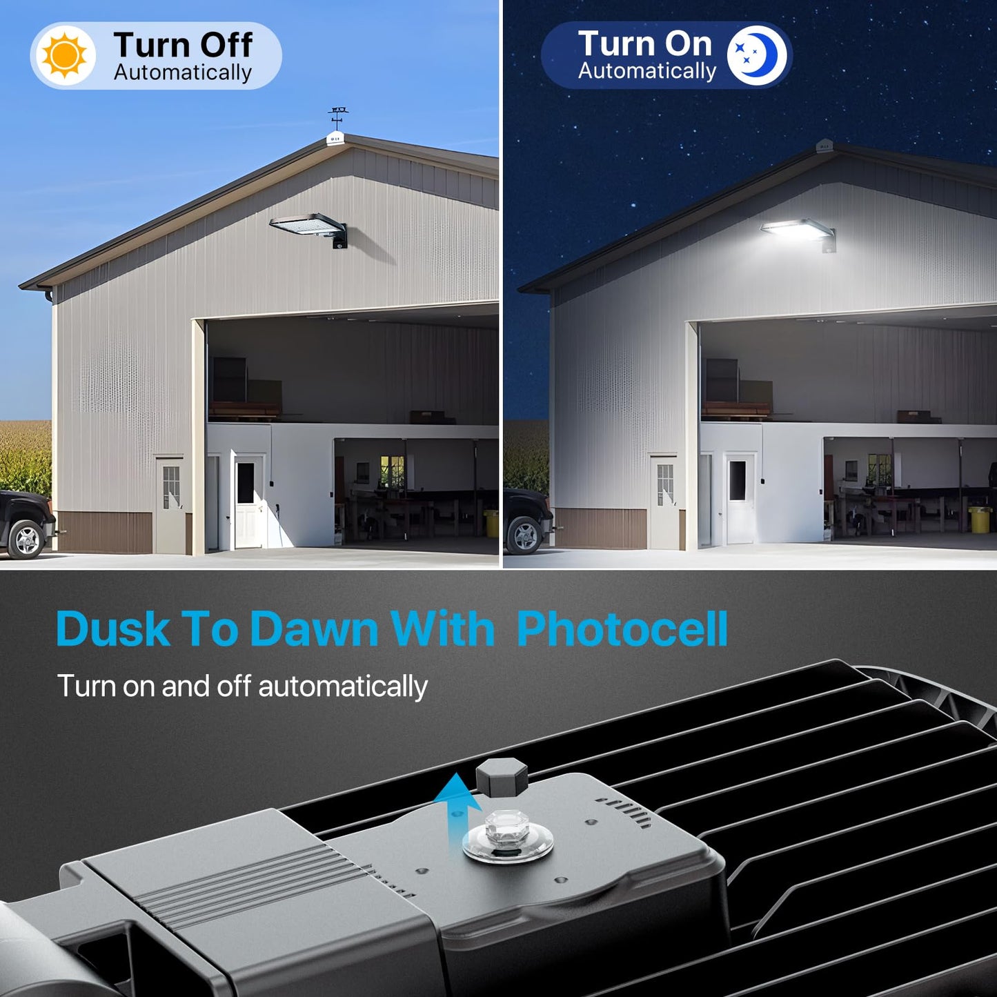 lumenfox LED Parking Lot Light, 150W LED Shoebox Light with Dusk to Dawn Photocell, 5000K Daylight, IP65 Waterproof, Adjustable Arm Mount, AC 120V, Commercial Light for Parking Lot, 1 Pack