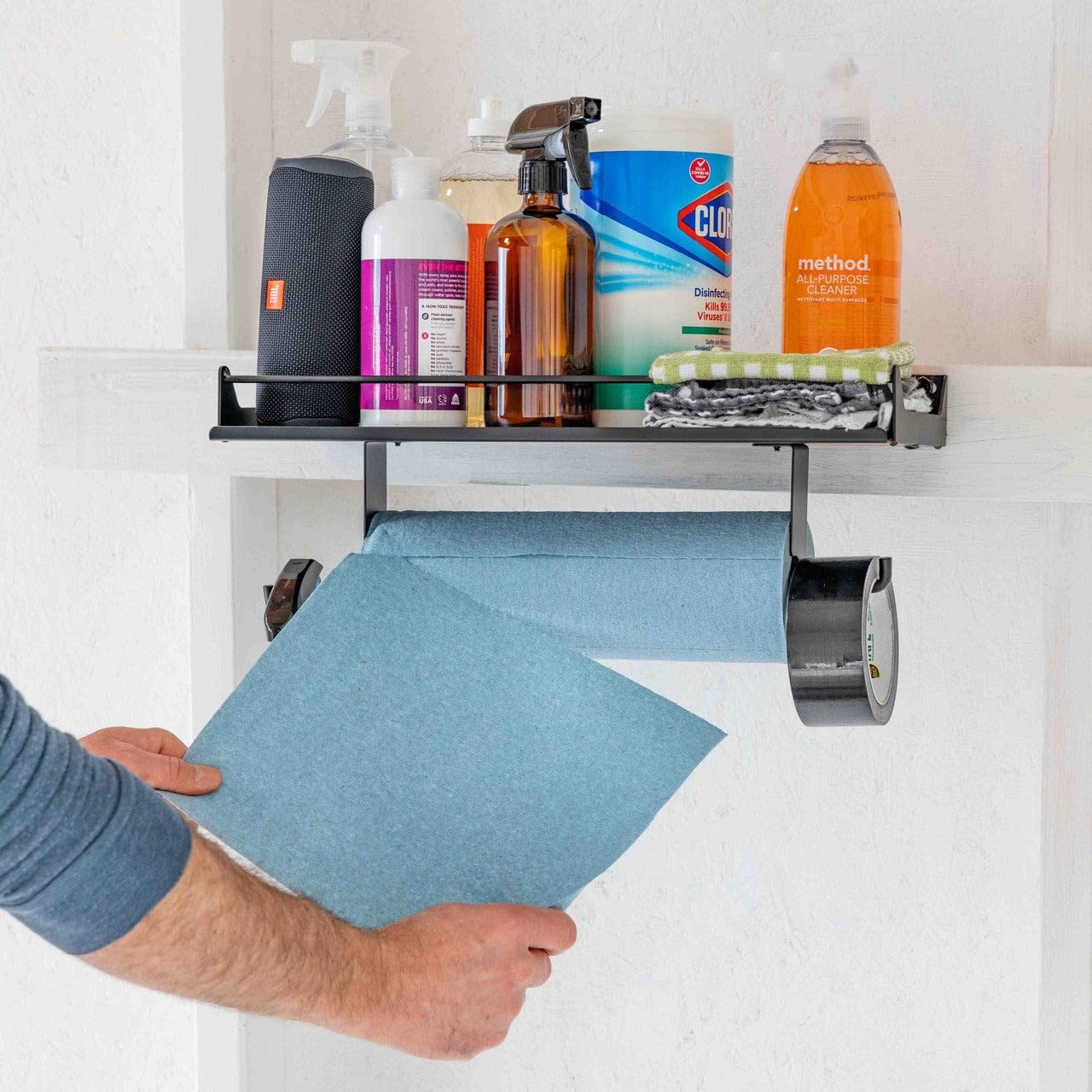 StoreYourBoard The Original Quick Clean Garage Paper Towel Holder, Wall Mount Shelf, One-Hand Tear, Garage Organization and Storage Rack Holds 50 lbs