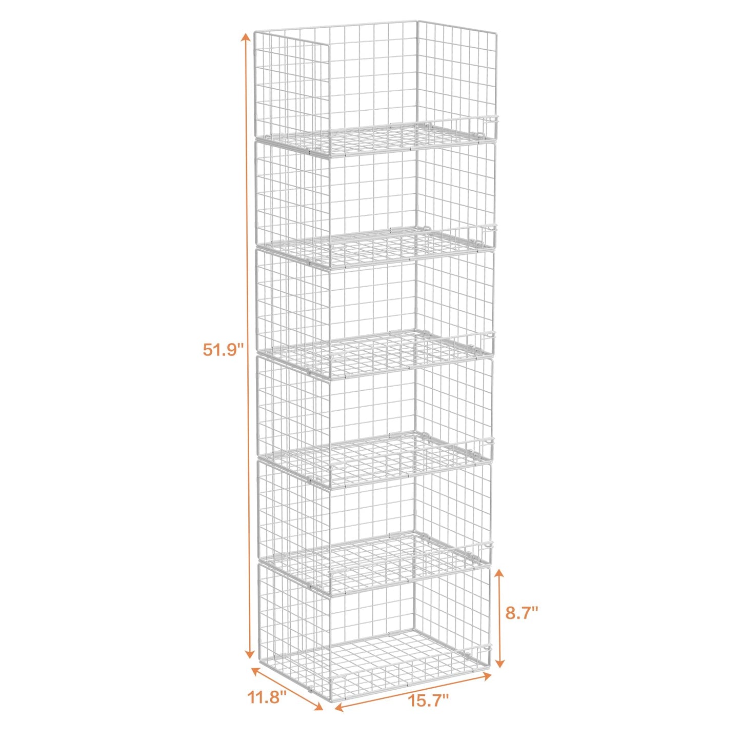 Yociyoga 6-Tier Stackable Closet Organizers and Storage Shelves, Closet Shelf Organizer Basket Bins, Foldable Sweater Storage for Closet Organizer System, White（Patent Pending）