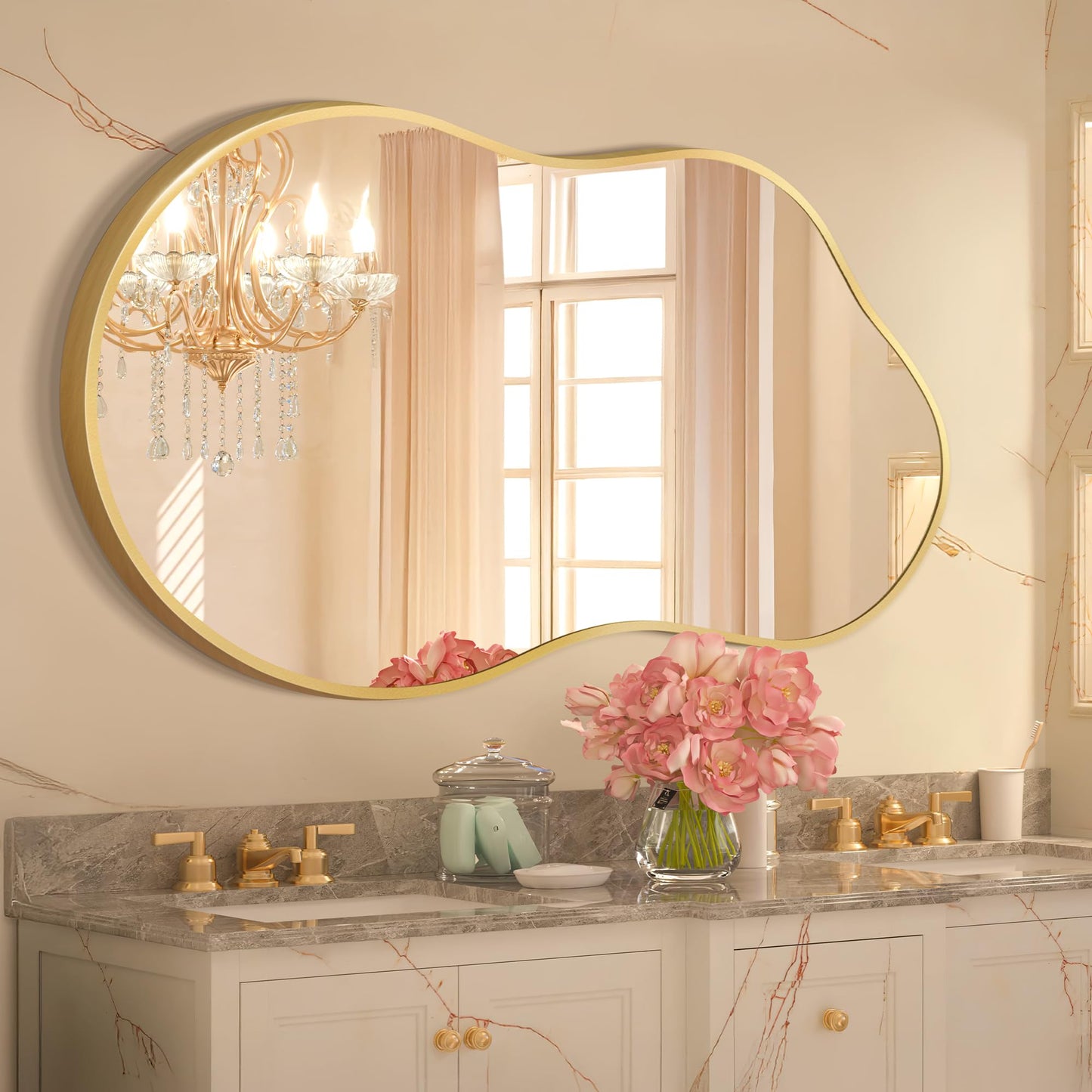 Dorlicecass Irregular Wall Mirror - Wall Mirrors Decorative 20"x36" Gold Asymmetrical Mirror Tempered Glass Aviation Aluminum Alloy Frame for Bathroom, Bedroom, Living Room, Cloakroom, Entryway