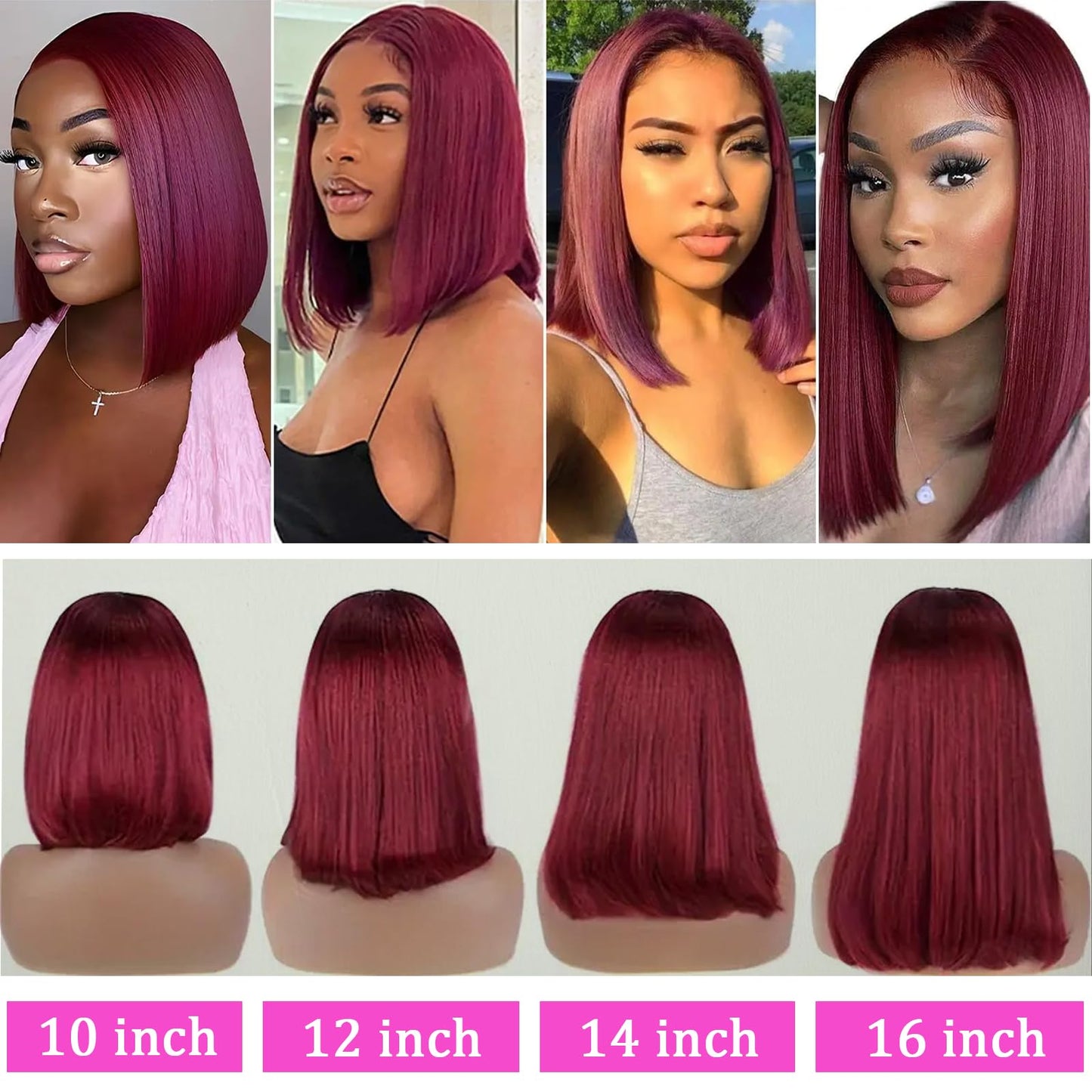 99j Burgundy Lace Front Wigs Human Hair 10 Inch Bob Wig Human Hair 13x4 Lace Front Wigs Human Hair Pre Plucked 180% Density Short Straight Bob Wig Natural Hairline Wine Red Wigs for Black Women