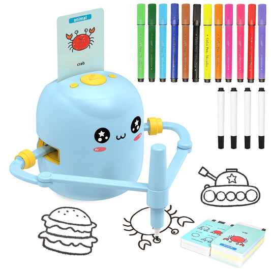 Drawing Robot for Kids, Interactive Educational Drawing Robot with Voice Interaction, Montessori Drawing Learning Toy with 100 Word Cards & 16 Color Pens, Christmas Birthday Present for Kids 5 6 7 8 9