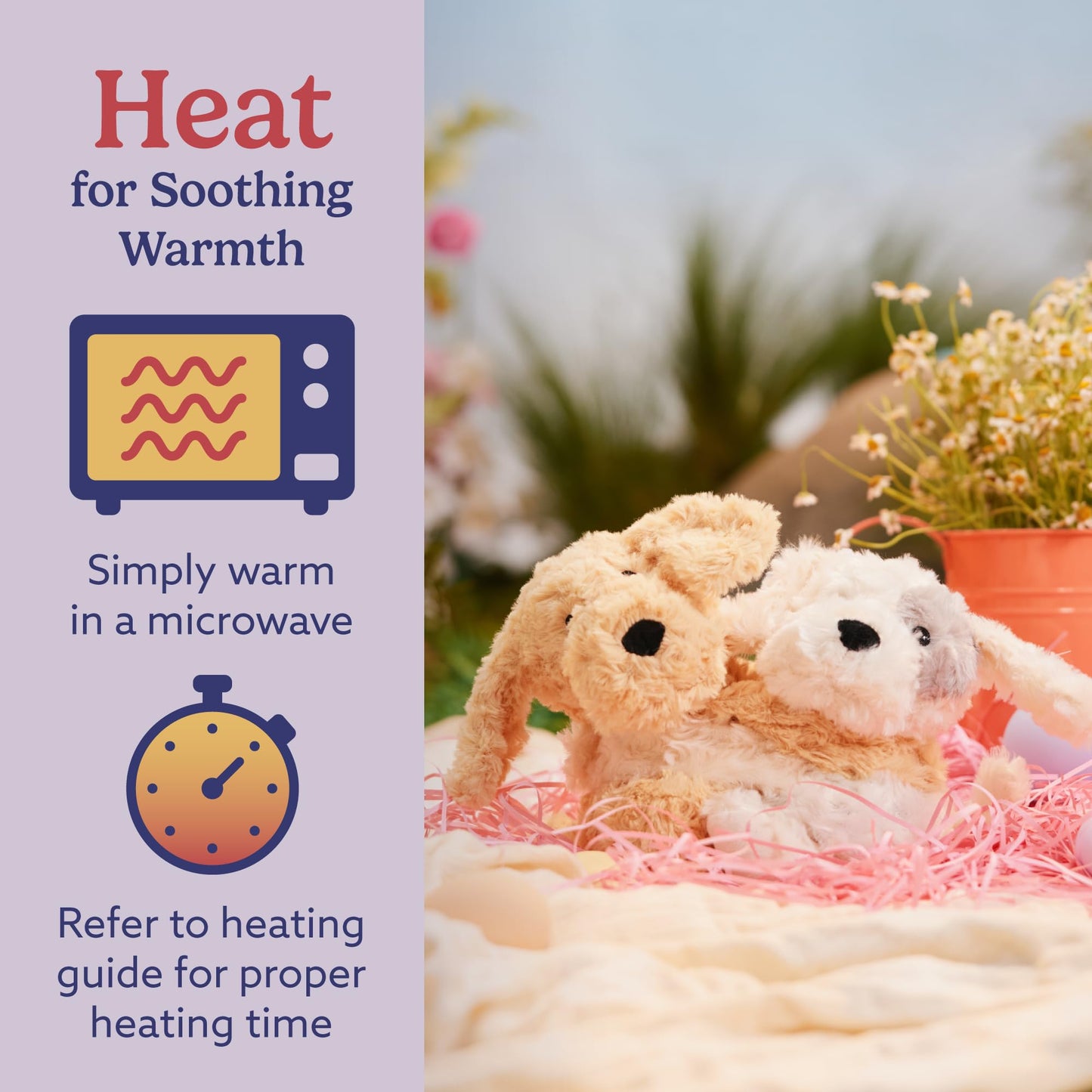 warmies Hugs Duo, Microwavable & Weighted Stuffed Animals, Puppy - Heated Stuffed Animal Plushie for Warmth & Comfort - Cute Soft Plush Toys for Adults & Children (Boys, Girls, Babies & Toddlers)