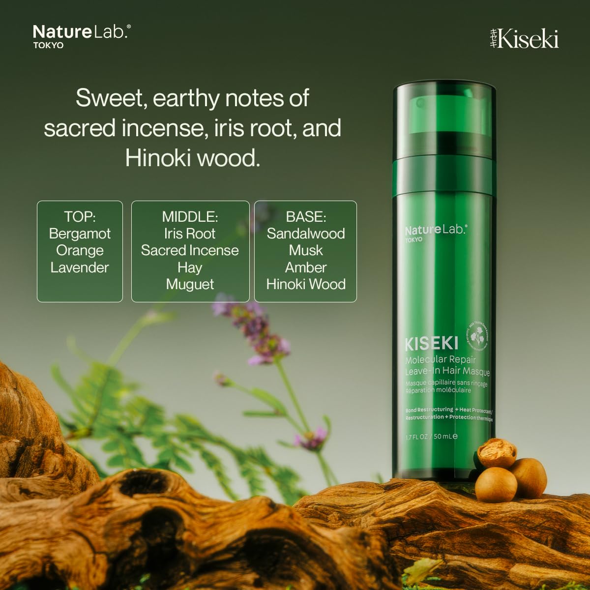 NATURELAB. TOKYO Kiseki Molecular Repair Leave-In Hair Masque: Restores Damaged Hair with Plant Peptide Complex, Repairs Heat & Chemical Damage, Boosts Strength, Smoothness & Softness, 1.7 Fl Oz