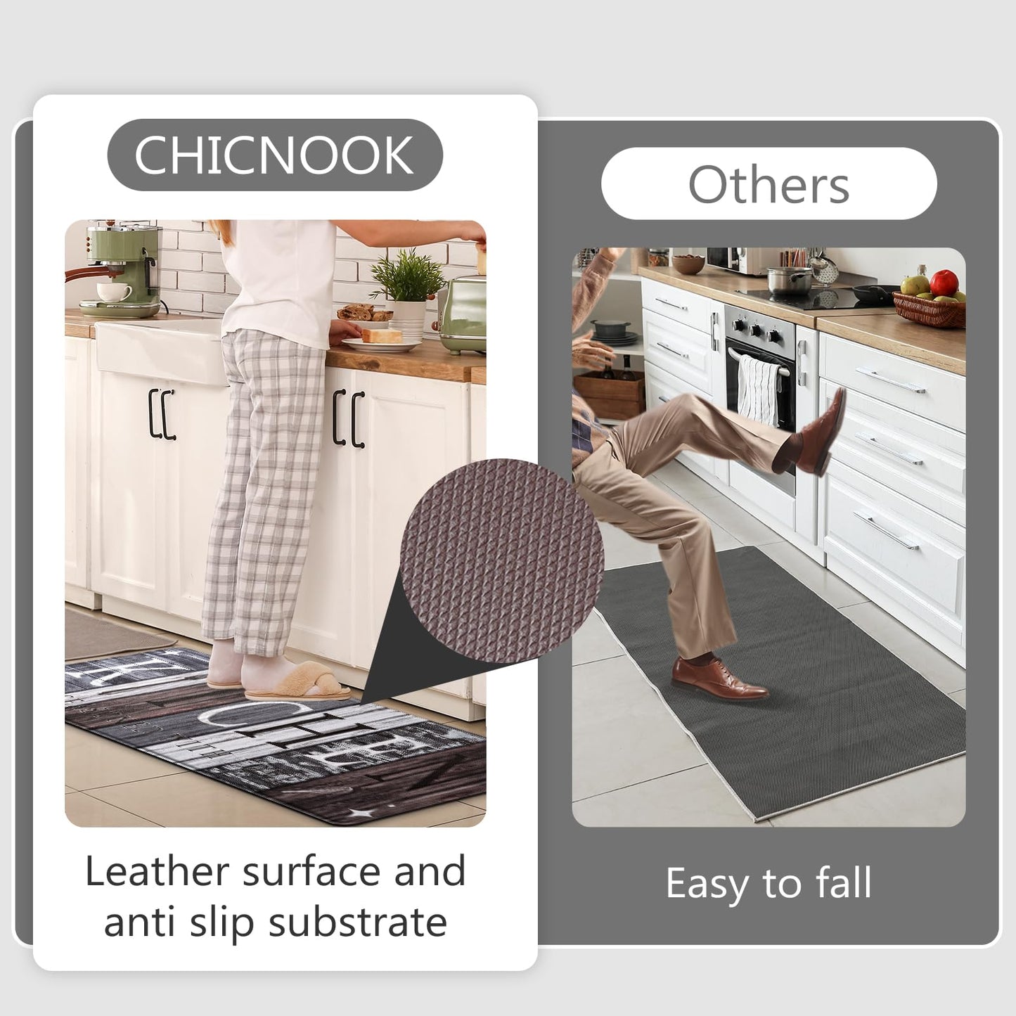 CHICNOOK PVC Farmhouse Kitchen Mats for Floor Set of 3, Wooden Board Theme Kitchen Rugs, Kitchen Rugs Non-Slip Washable, Anti Fatigue Kitchen Mat for Sink Office Laundry,18"x30"+18"x48"+18"x60" Inches