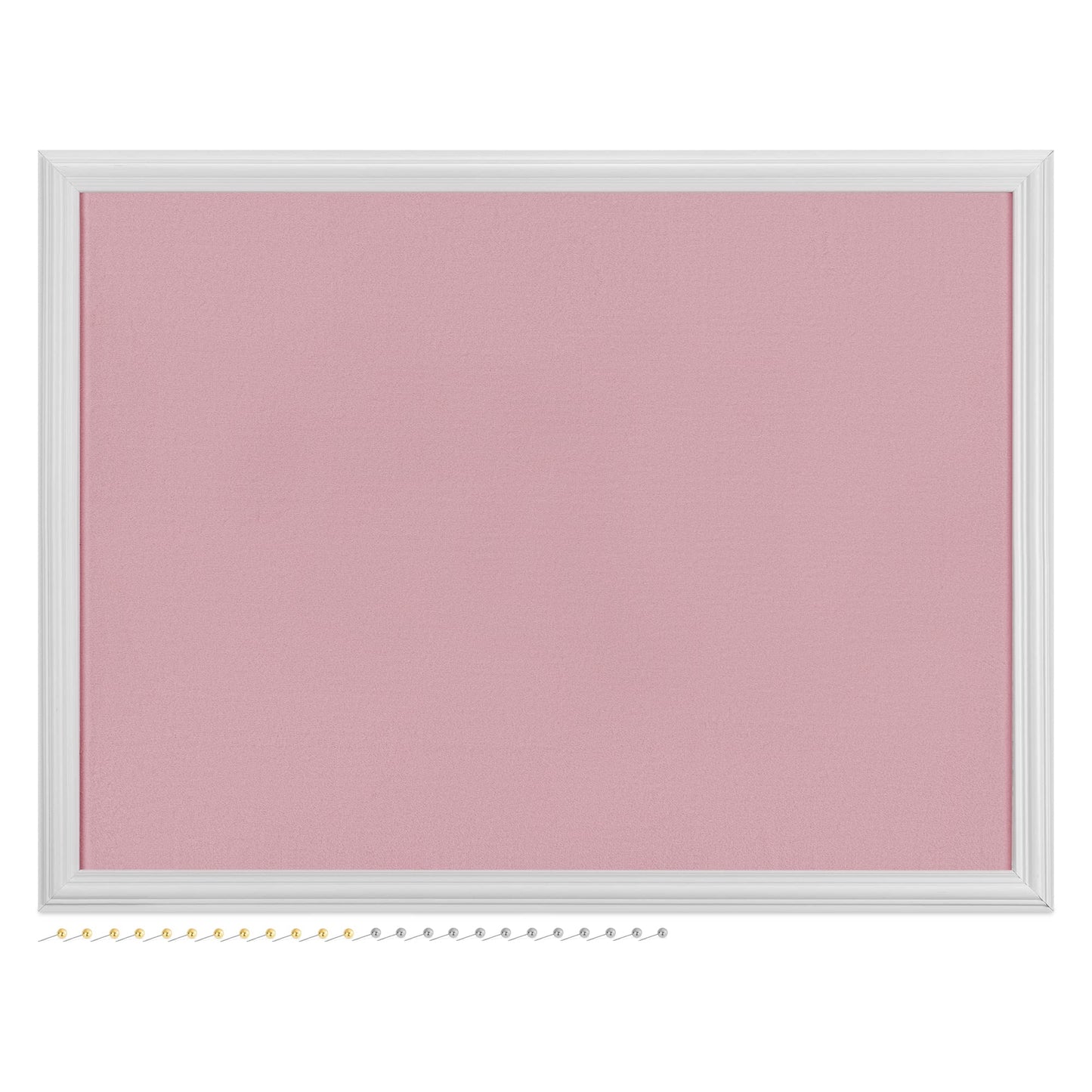 Navaris Framed Fabric Bulletin Board - 18 x 24 inches Plush Jewelry Organizer Pinboard for Wall - Memory Memo Pin Board - Rose with White Frame