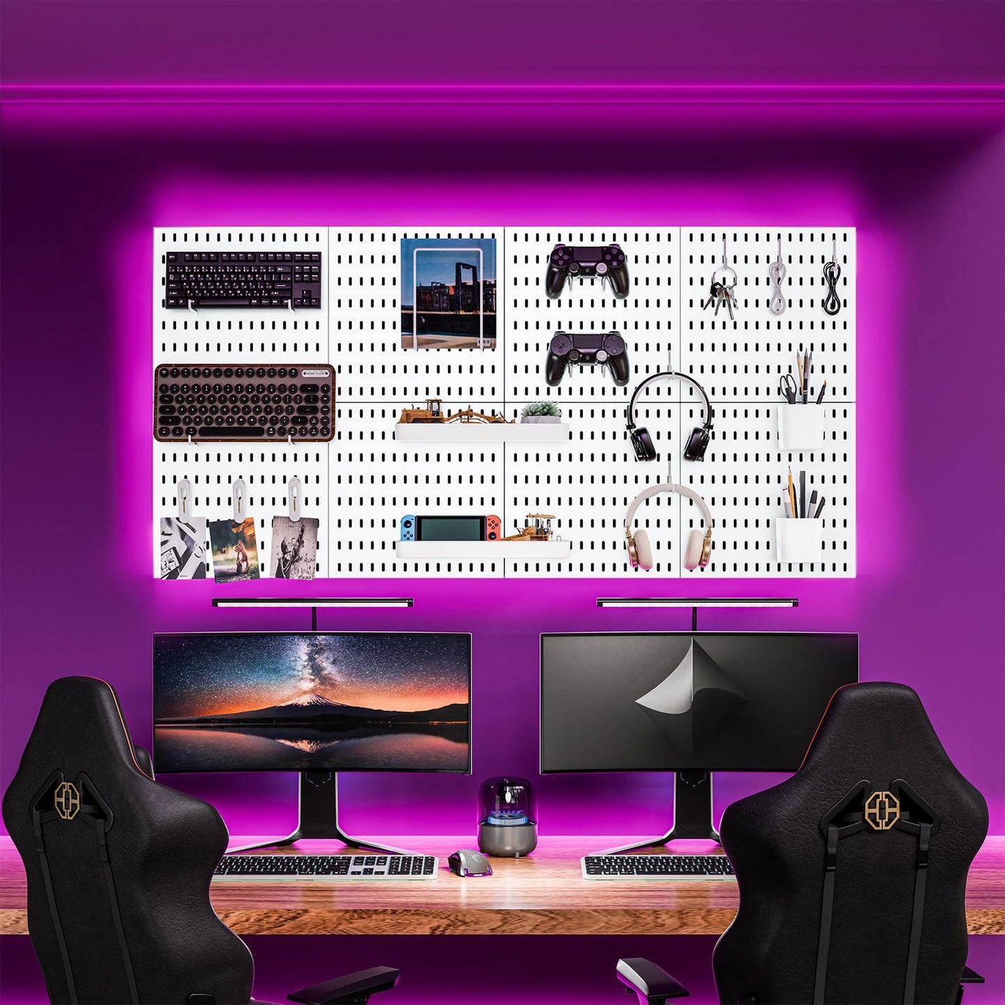 RIVTUN Pegboard Combination Kit for Wall Organizer, Wall Mounted Peg Board Kits for Kitchen, Bedroom, Office, &Bathroom, 4 Pieces White Pegboards and 14 Accessories, 22" x 22"