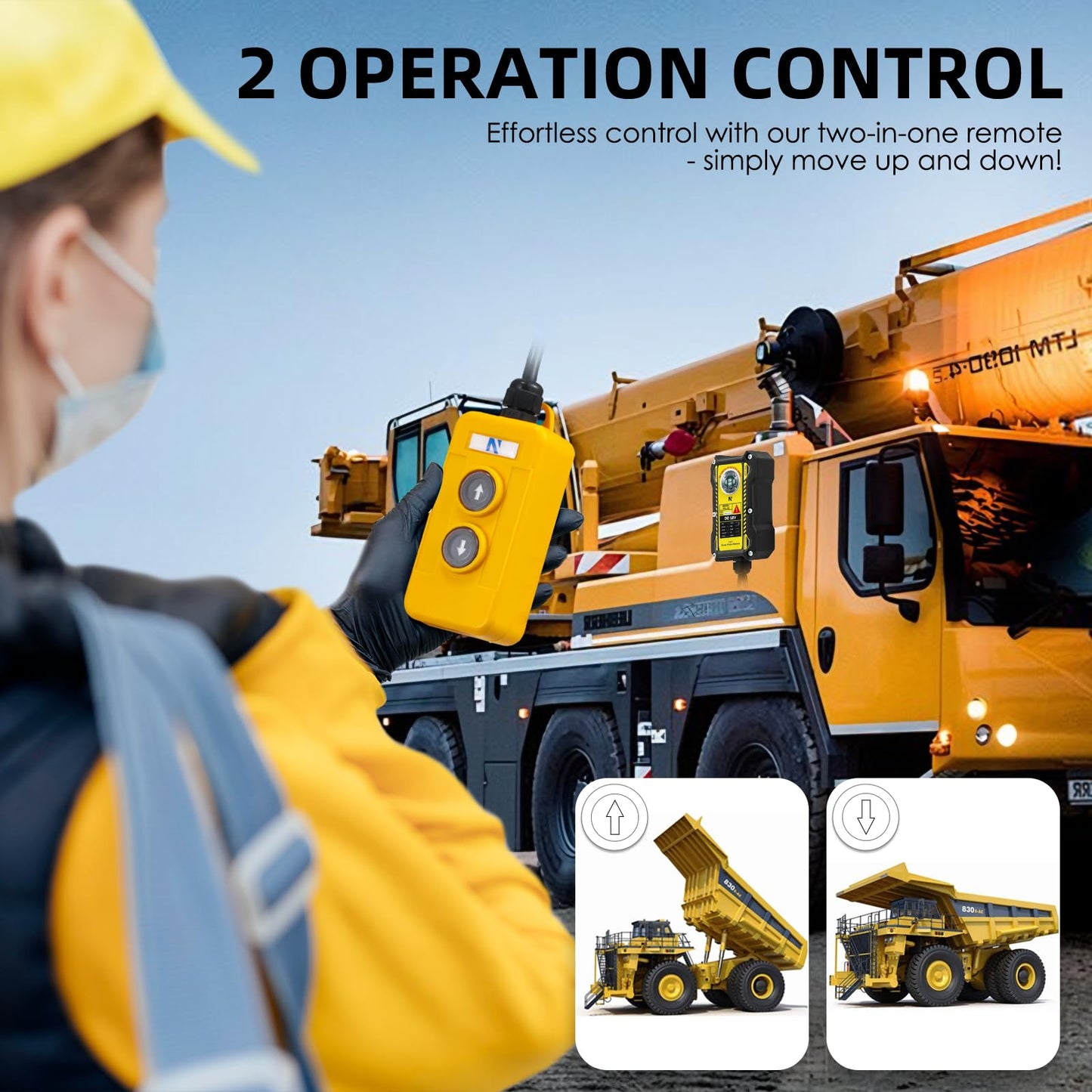 NEWTRY 2 in 1 Crane Remote, 12V Wireless Crane Remote Wire Dump Trailer Remote Control Industrial Crane Controller Hoist Truck Crane Up-Down Switch Control Station