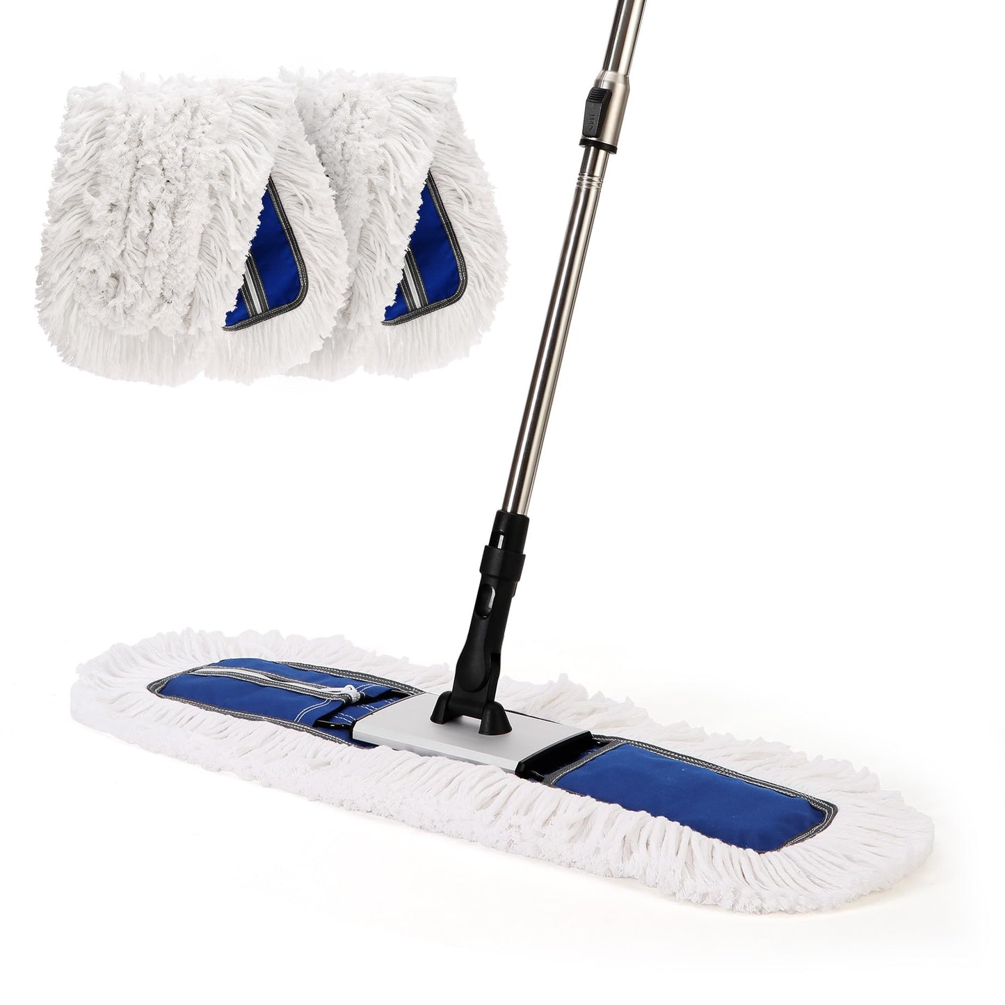 CLEANHOME 24" Heavy-Duty Commercial Dust Mop for Hardwood Floors & Large Areas - with 2 Microfiber Pads, Reinforced Telescoping Handle for Stable Cleaning in Homes, Garages & Commercial Spaces