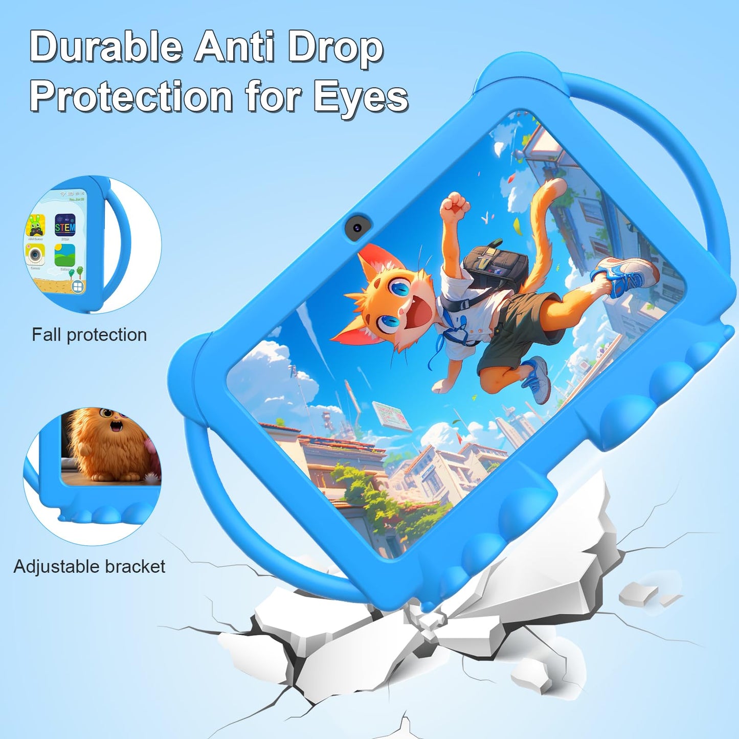 Kids Tablet, 7 inch Android 12 Tablet for Kids, 4GB RAM 32GB ROM 1TB Expand, Toddler Tablet with Parental Control, IPS Screen, Dual Camera, Educational, Games, Shockproof Case for Boys/Girls (Blue)
