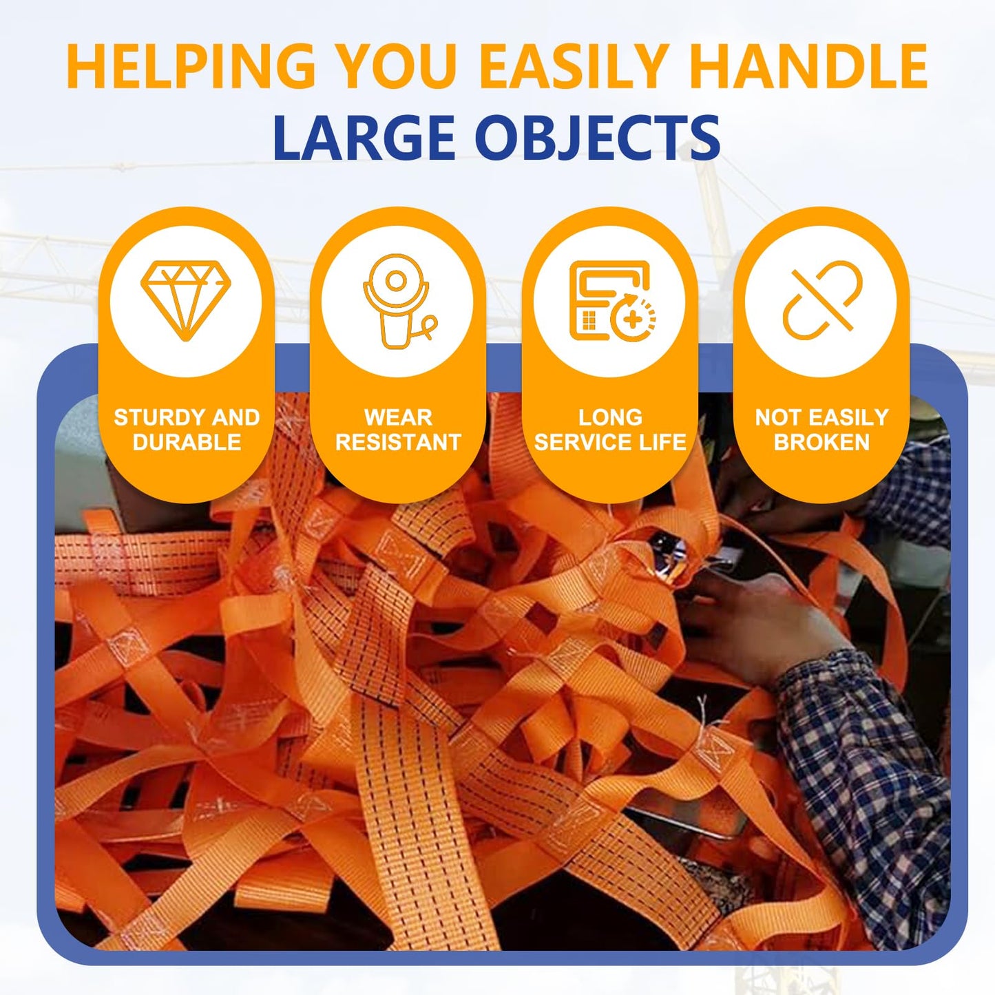 Safety Lifting Net Straps, Flat Nylon Sling Hoisting Net, 6.6' x 6.6'ft Cargo Lifting Nets, Lifting nets and Unloading Heavy Objects(Load:7800lbs) Sling Hoisting Net for Construction Rigging Moving