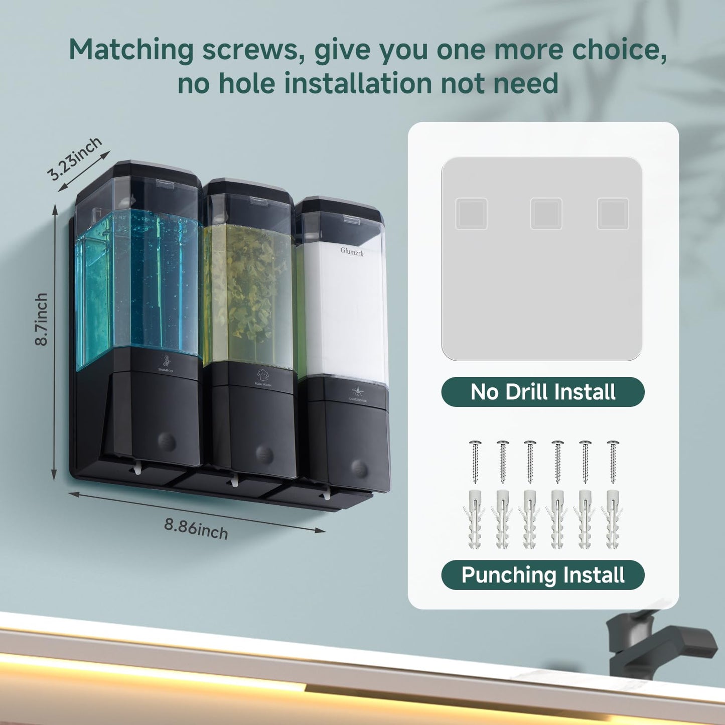 Shampoo and Conditioner Dispenser 3 Chamber No Drill Shampoo Dispenser for Shower Wall Mounted Shower Soap Dispenser 3 * 500ml Refillable Shower Dispenser for Bathroom Hotel(Black 3 Chamber)