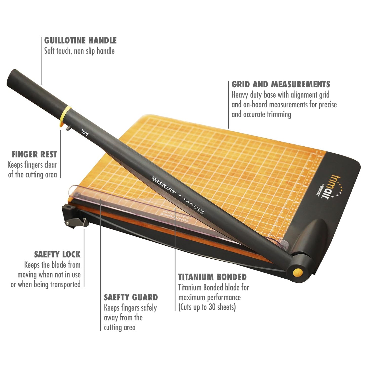 Westcott 12'' TrimAir Wood Guillotine Paper Cutter & Paper Trimmer, 30 Sheet (15106)