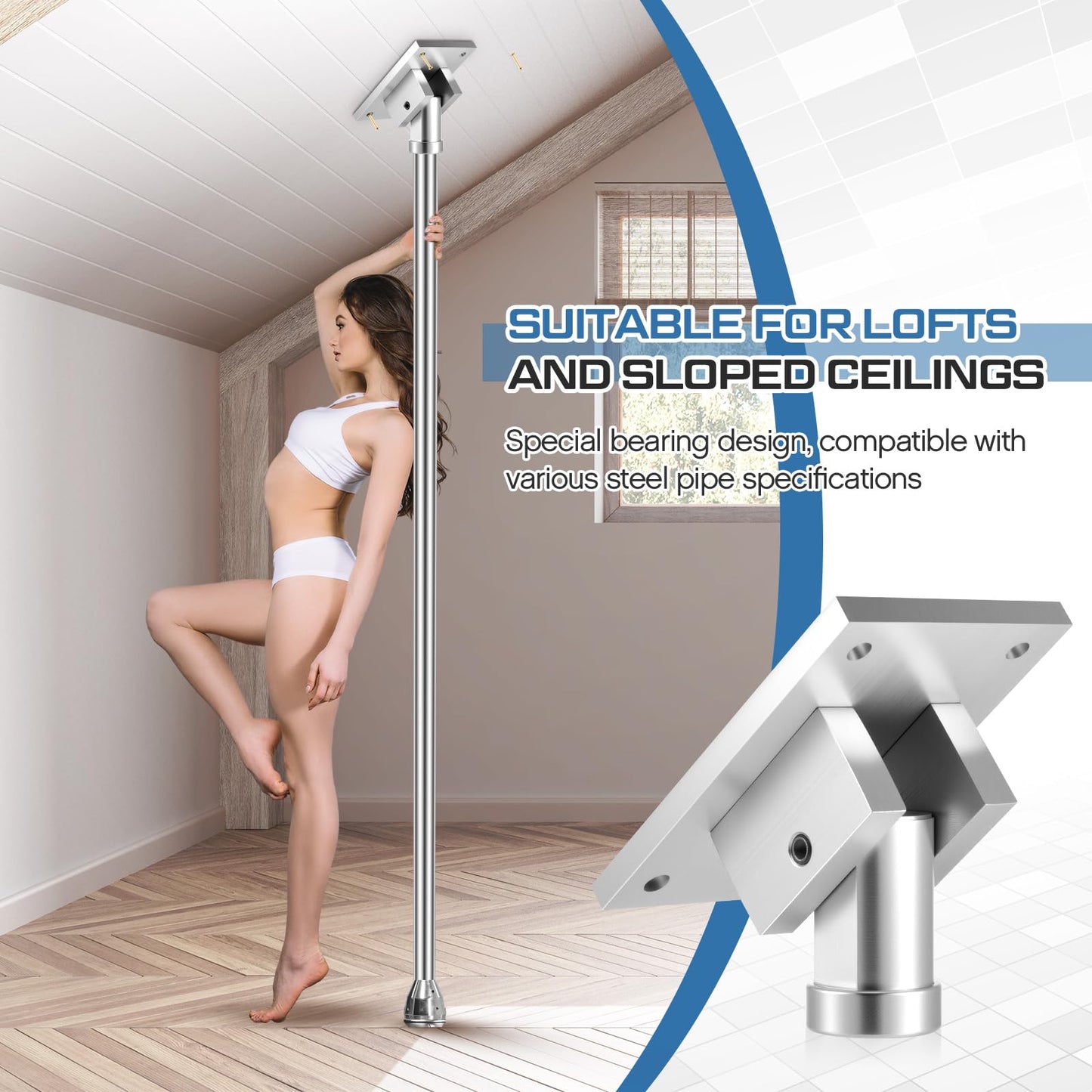 Otoolling Universal Pole Dance Fixed Plate for Slanted Ceilings Top Plate Pole Dance Accessory for Home More Safety and Stability