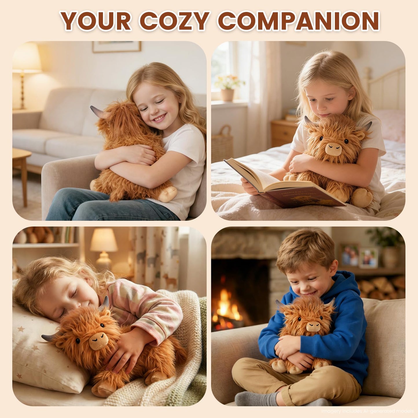 SuzziPals Heatable & Coolable Highland Cow Stuffed Animal, Microwavable Stuffed Animals Heating Pad for Period DIscomfort, Cuddly Cattle Stuffed Animal for Warmth & Comfort, Highland Cow Gifts for kid