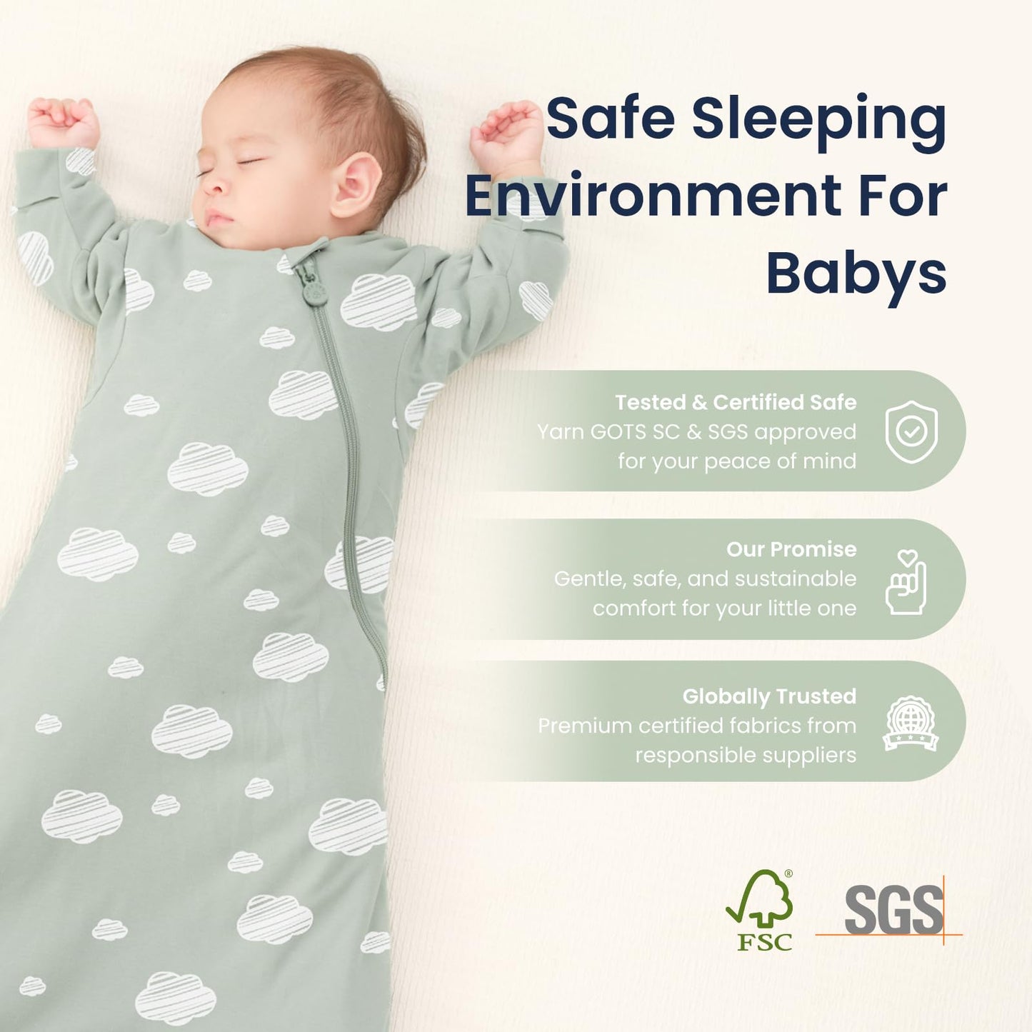 Unisex Sleeping Bag for Babies and Toddlers 1.0 Tog Sleep Sack 6-18 Months, Newborn Sleep Sack, Wearable Blanket Baby, One Piece Long Sleeves, Gifts for Baby