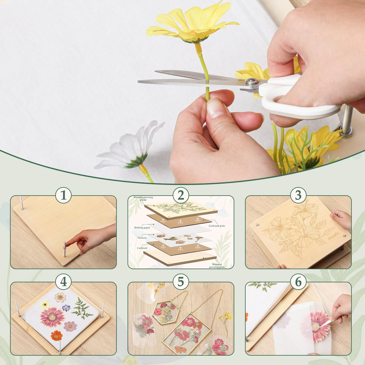 Fuyoooo Flower Press Kit, 10" x 10" Large Wooden Flower Pressing Kit for Adults DIY Bouquet Preservation & Dried Art Ideal Gift for DIY Nature Arts Craft Drying Christmas Wedding Lovers Gifts