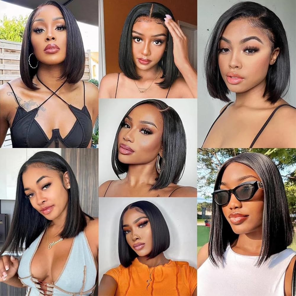 Urbansister 13x6 Bob Lace Front Wig Human Hair 12 Inch Short Straight Bob Frontal Wigs Pre Plucked With Baby Hair Hd Transparent Lace 200% Density Glueless Bob Wigs for Black Women