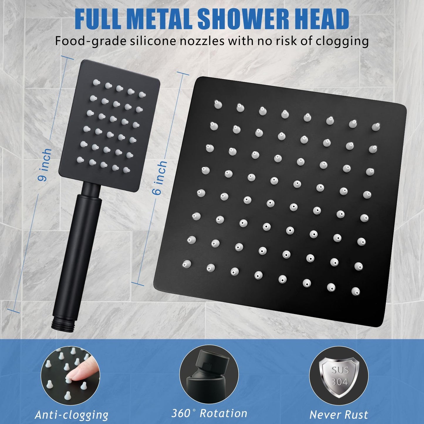 Voolan Dual Shower Head for Couples, High Pressure Rain Showerhead and Handheld Spray Combo, Adjustable Double Shower Heads for 2 People Bathroom (Black)