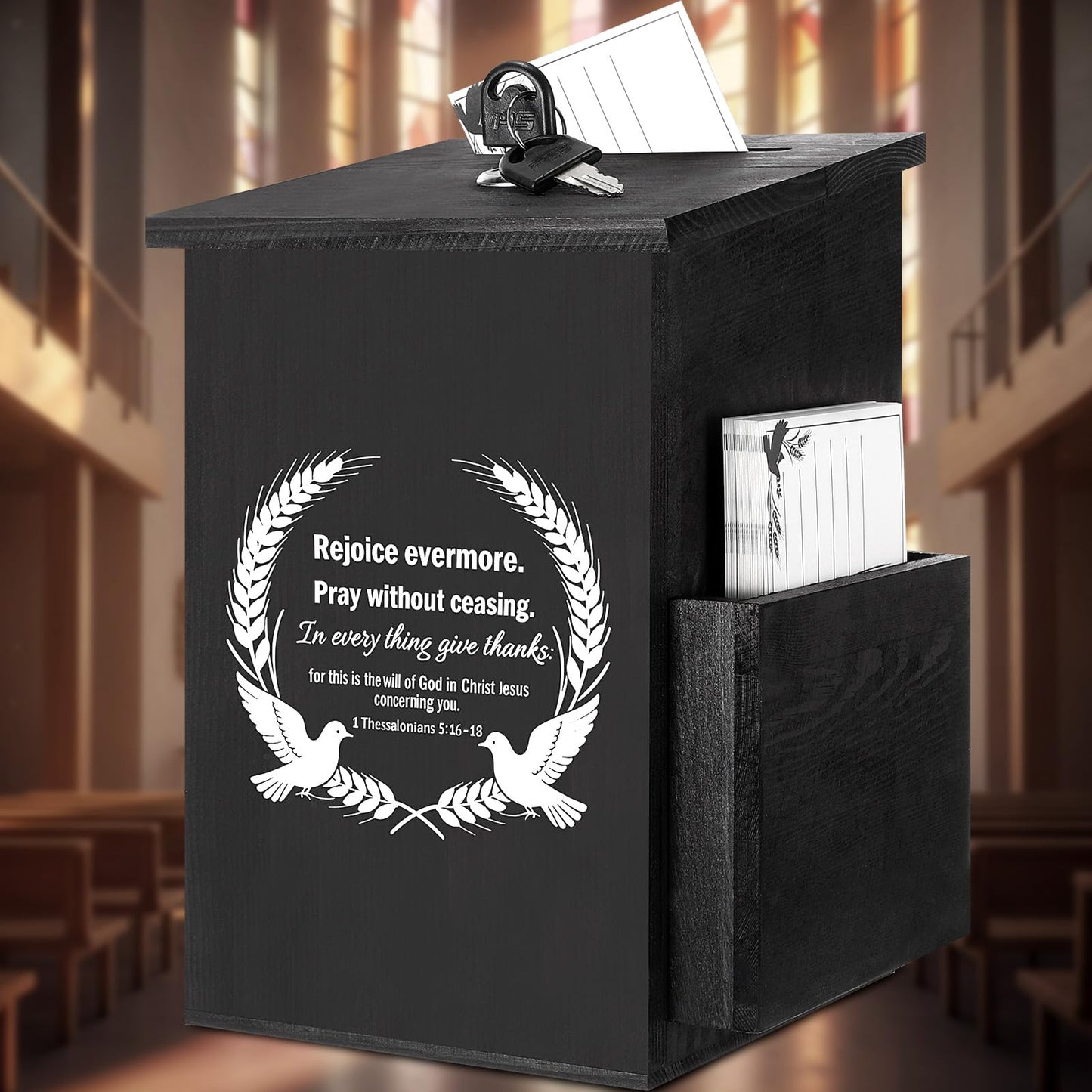 Roowest Prayer Request Box with Cards - Lockable Wooden Church Offering Box, Faith Giving & Let Go Prayer Case for Church, Home, Group Worship - 100 Cards Included