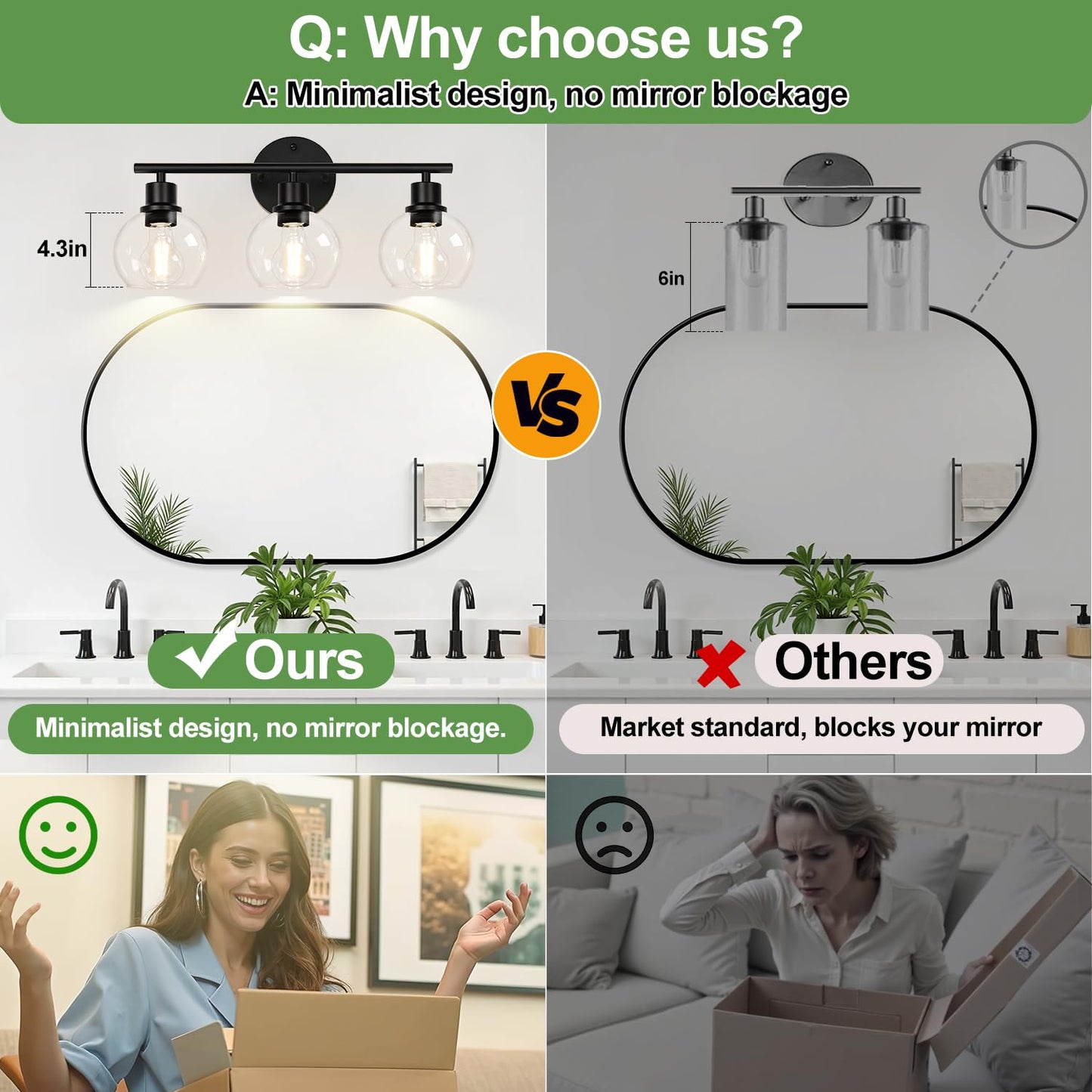 Indoi 3-Light Bathroom Light Fixtures, Black Bathroom Lights Over Mirror with Clear Glass Globe Shade, Vanity Lights for Bathroom Kitchen Living Room Hallway Cabinet Bedroom Porch.