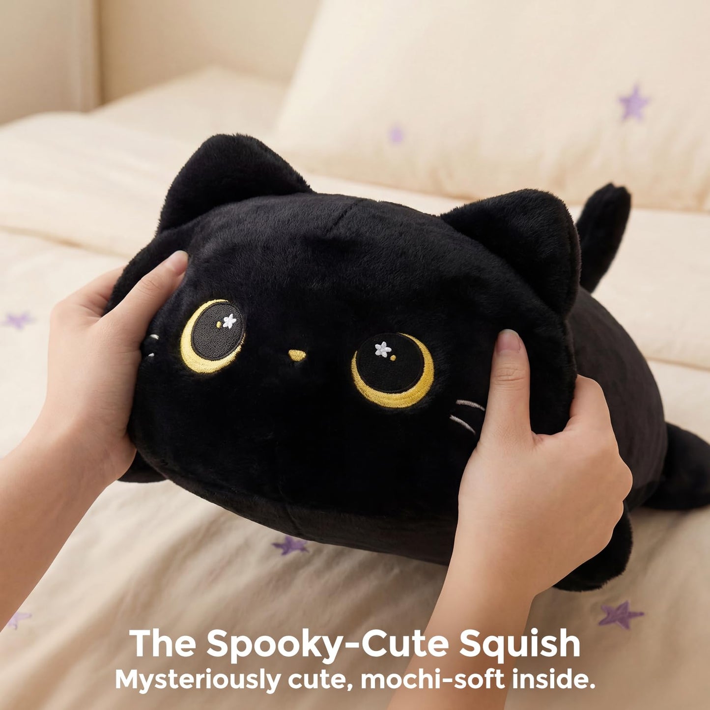 Cute Black Cat Plush Pillow, Kawaii Plushies Black Cat Stuffed Animals, Squishy Plushies, Cuddle Plush Pillow for Kids & Girls (20 Inch)