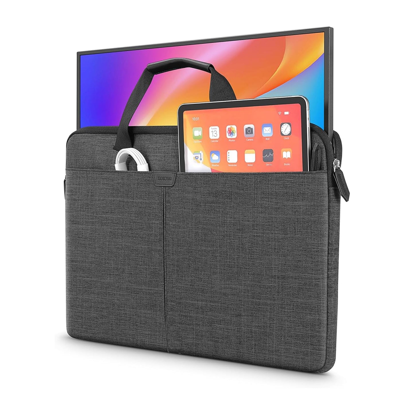 24 Inch Portable Monitor Case, 23.8-24 inch Laptop Protective Carrying Cover with PU Handle, Large Accessory Pocket and Water Resistant for Travel Monitor Bag Display Screen Sleeve, Black