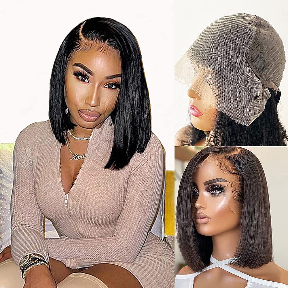 Karlami 13X6 Bob Wig Human Hair Frontal Lace Wig Glueless Wigs Human Hair Pre Plucked Transparent Bob Lace Front Wigs for Women 150% Density