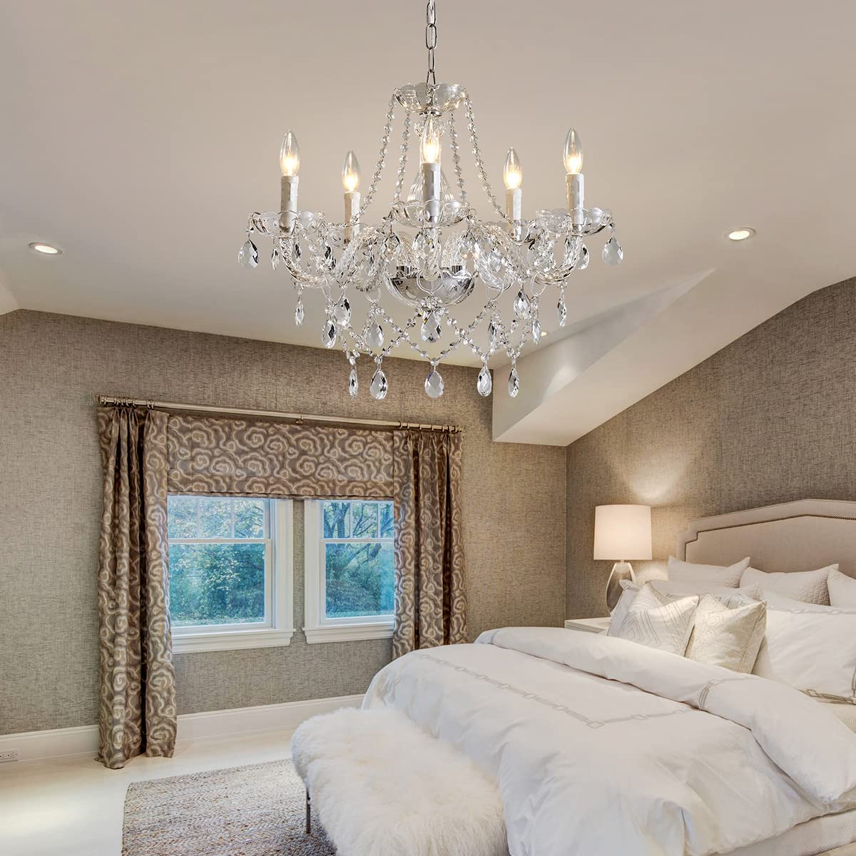Saint Mossi 5 Light Modern Contemporary Elegant K9 Crystal Glass Chandelier Pendant Ceiling Lighting Fixture