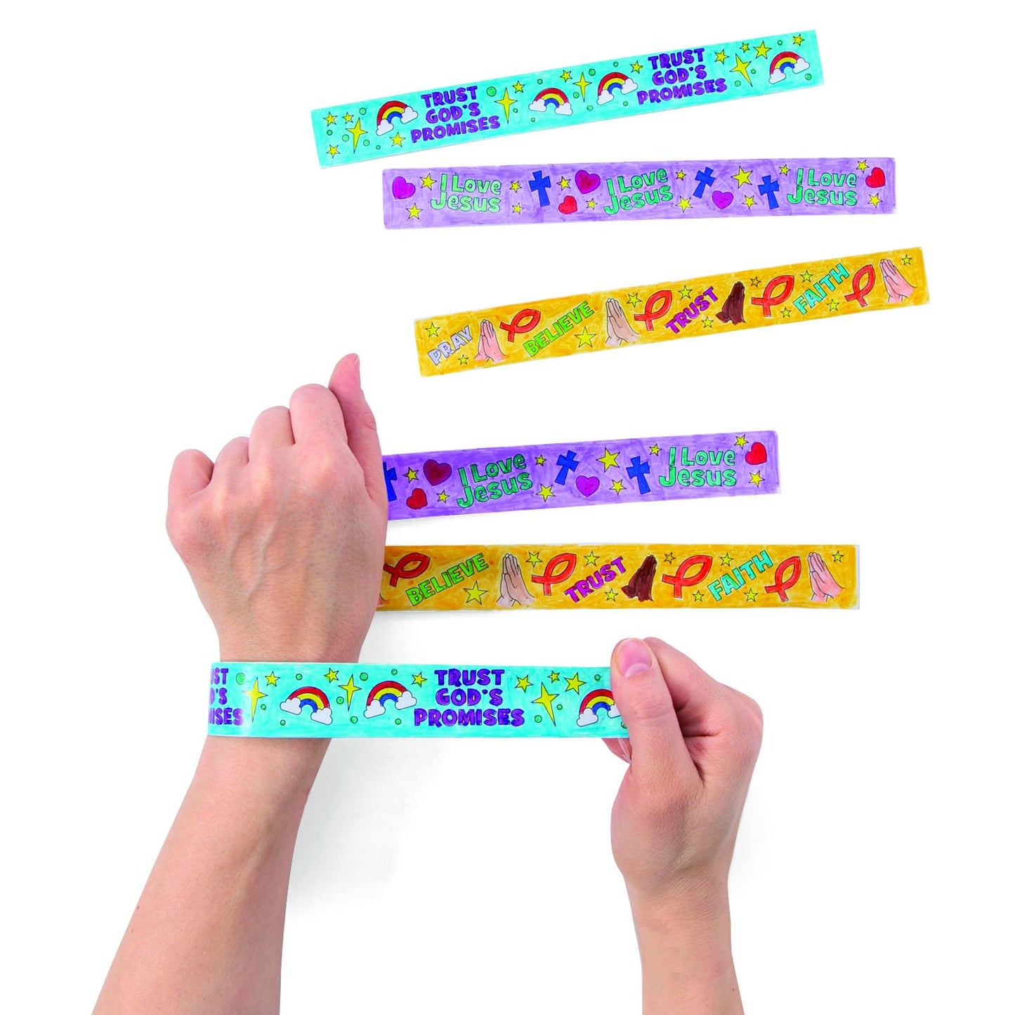 Fun Express Color Your Own Faith Slap Bracelets - VBS and Sunday School Craft Kits - Bulk Set of 48
