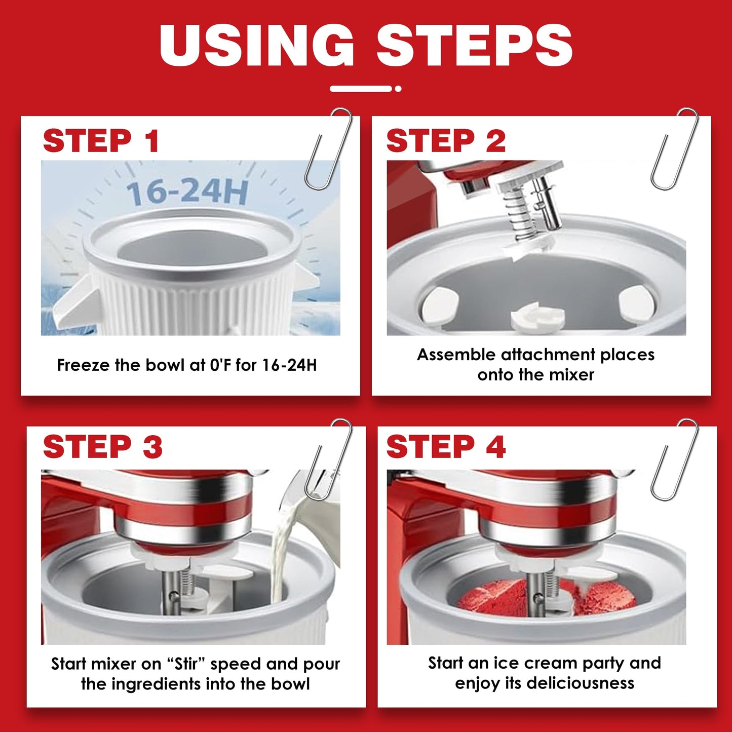 Ezato Ice Cream Maker Attachment for KitchenAid, Fits KitchenAid 4.5/5QT & 6QT Mixers, Frozen Ice Cream & Sorbet Gelato Maker, 2 Quart, White