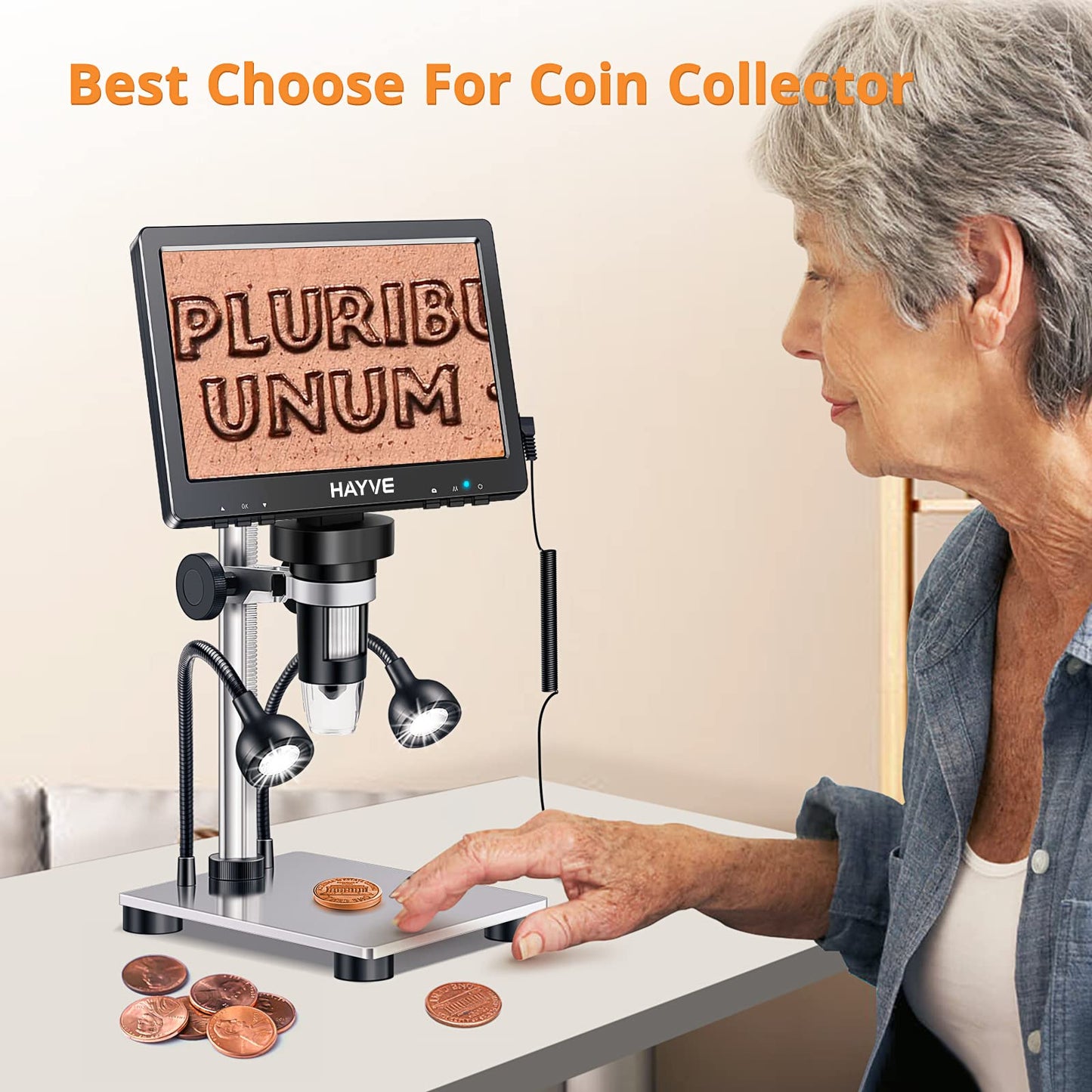 7" LCD Digital Microscope, 1200X Magnification for Coin PCB Circuit Repair Soldering, 12MP Camera Sensor Coin Microscope，32GB TF Card，Wired Remote, 10 LED Light, Compatible with Windows/Mac OS