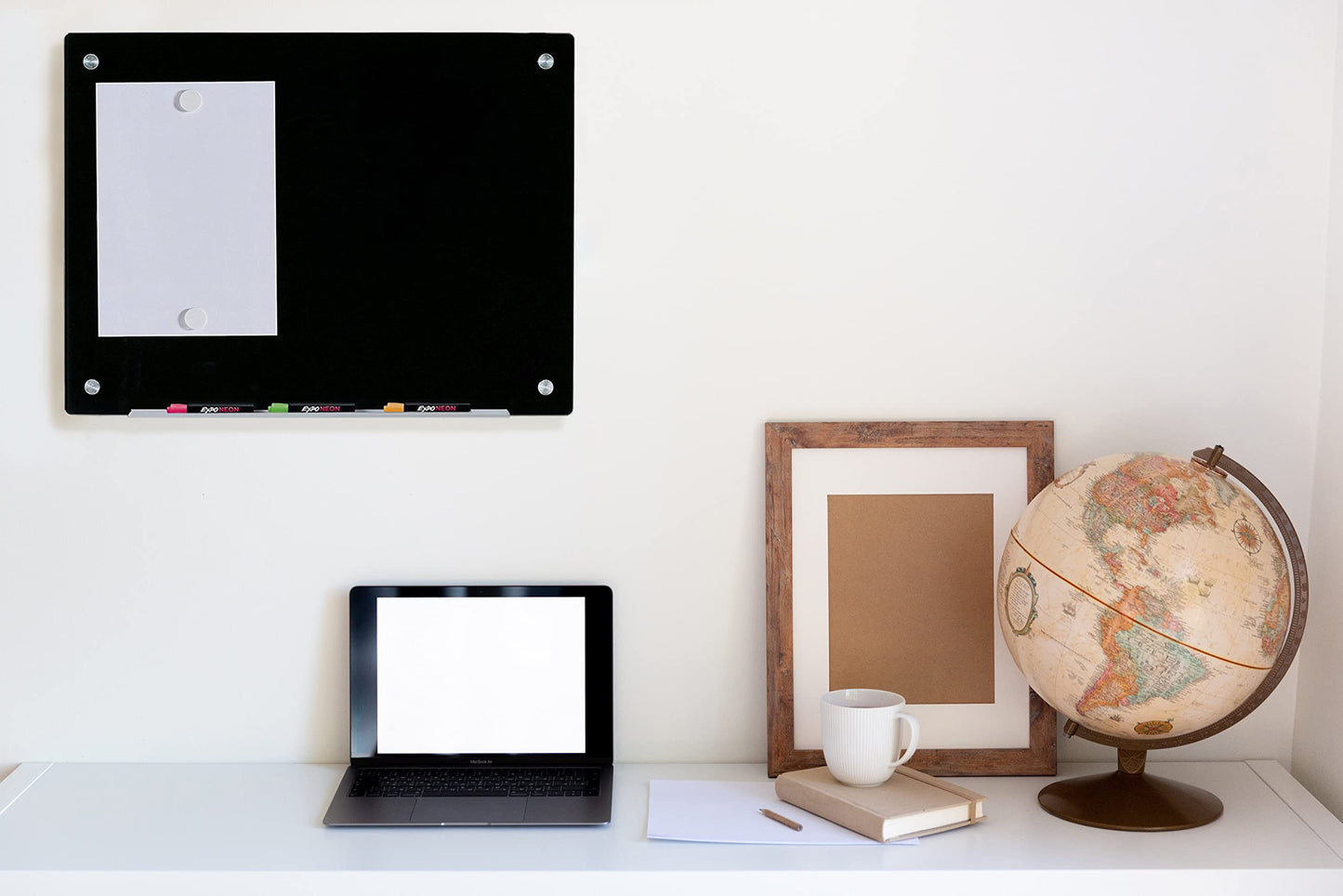 Audio-Visual Direct Magnetic Black Glass Dry-Erase Board Set - 3' x 2' - Includes Magnets, Hardware & Marker Tray