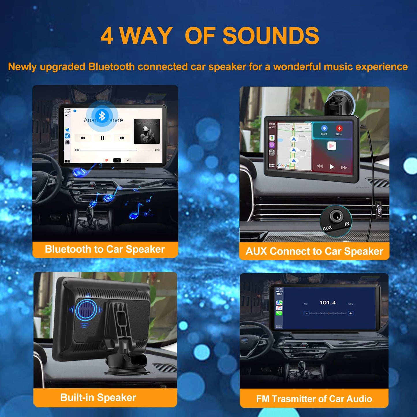 Portable Apple Carplay Screen for Car, Wireless Android Auto Stereo, Easy Install 7 Inch IPS Touch Screen Car Play Adapter, GPS Navigation, Airplay Audio Receivers Bluetooth, Mirror Link for All Cars