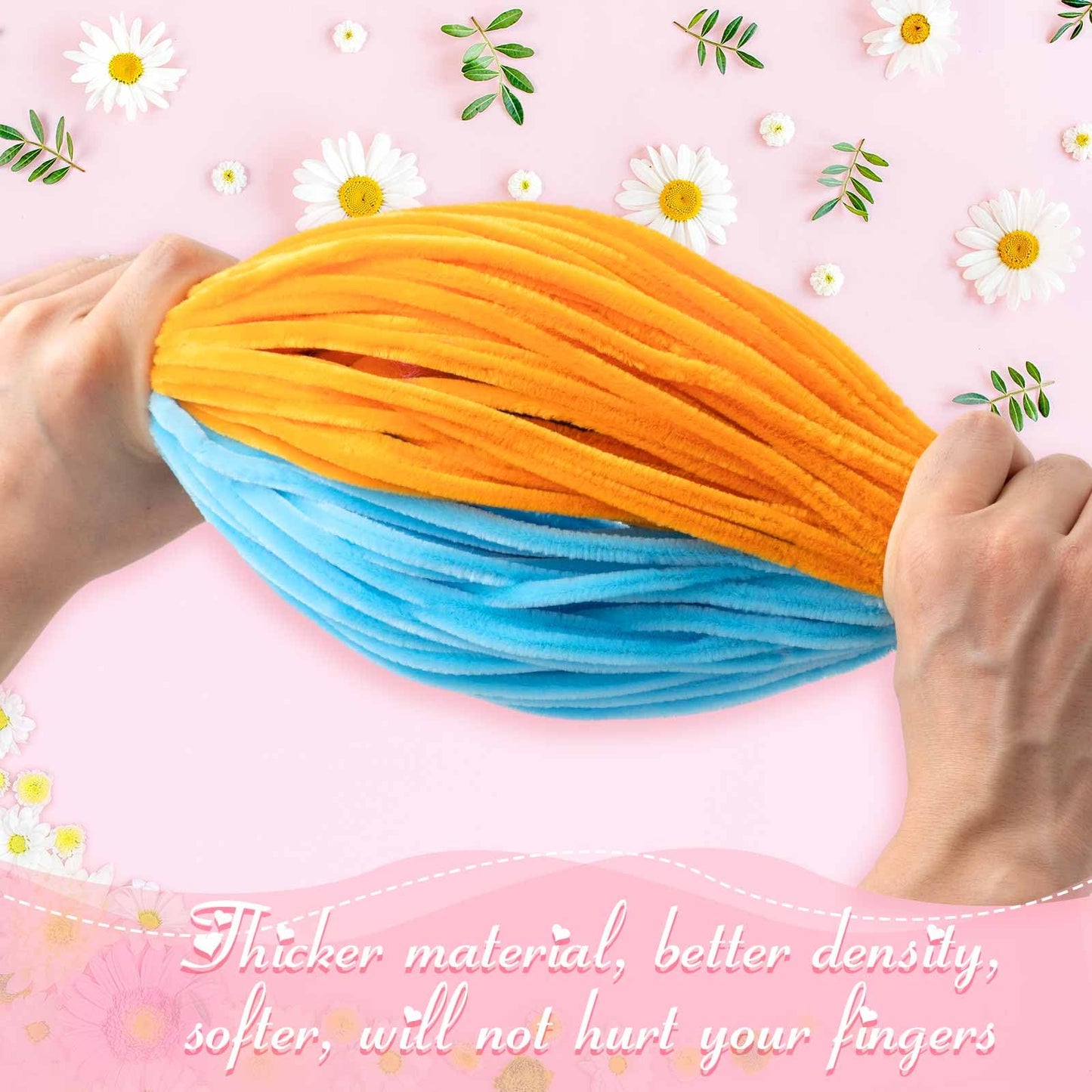Peryiter 3600 Pcs 12 Inch Craft Pipe Cleaners Fluffy Chenille Stems Bulk with 50 Flower Stems 4 Rolls Floral Tape and 350 Yellow Stamens for DIY Art Projects Creative Gift Wrapping Party Decorations