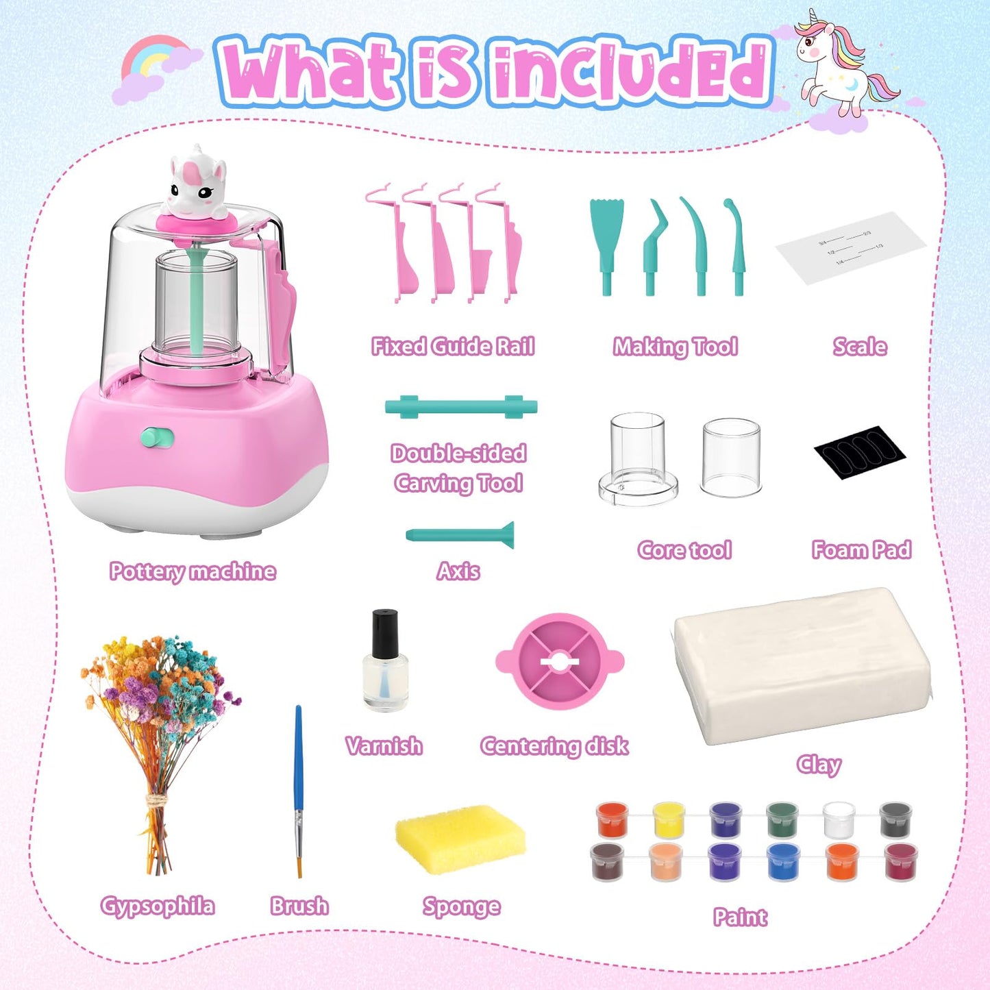 Wwzzey Mini Pottery Wheel for Kids, Pottery DIY Crafts Toy with Painting Kit Gifts for Christmas Toy for Kid Boy Girl Ages 8-12 Toys for Girl 6 7 8 9 10 11 12 Year Old- Pink