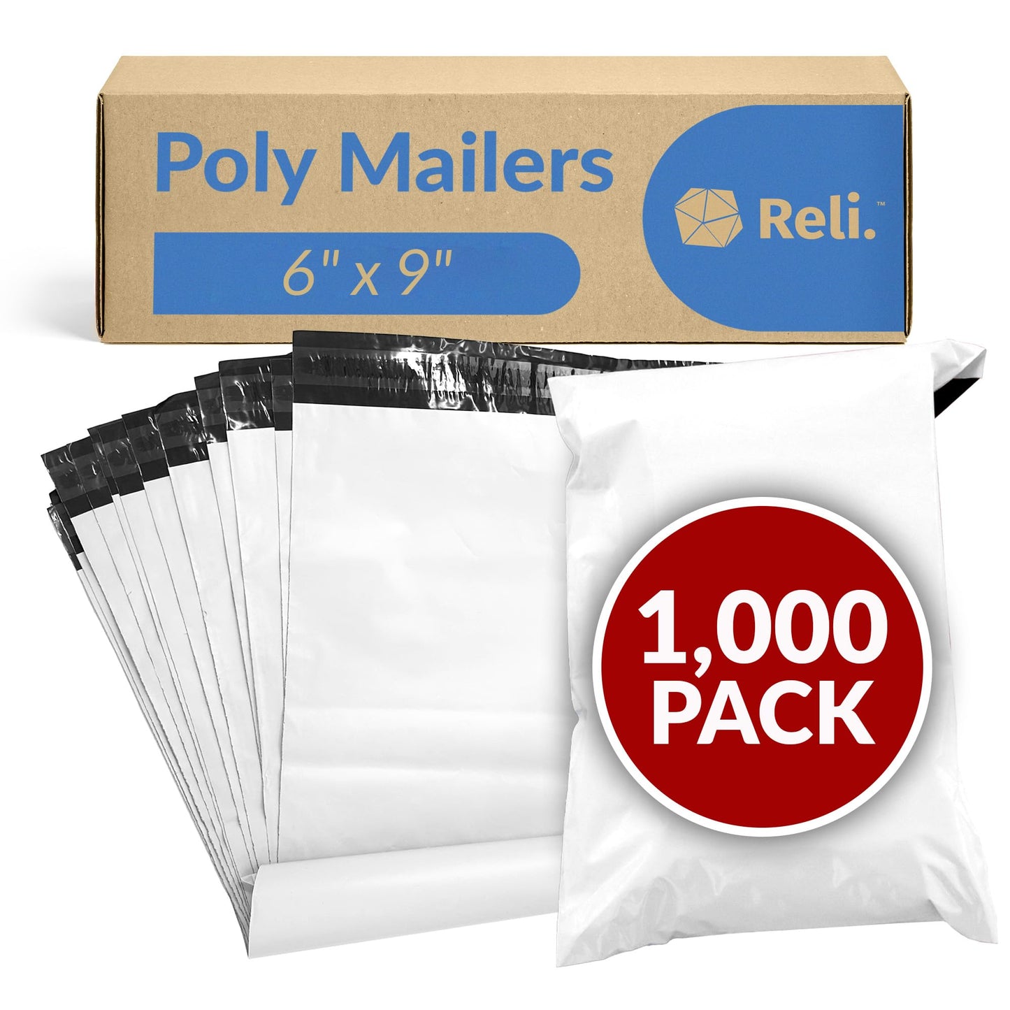 Reli. Poly Mailers 6x9 | 1000 Pcs Bulk | Small Mailing Envelopes/Shipping Bags | White Packaging Bags for Shipping | Non-Padded Poly Mailers | Self Sealing for Small Items, Bulk (White)