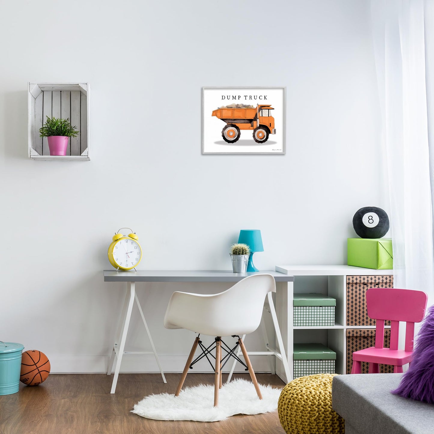 Stupell Industries Orange Dump Truck Traditional Construction Vehicle, Designed by Stephanie Workman Marrott Grey Framed Wall Art, 16 x 20, Off-White