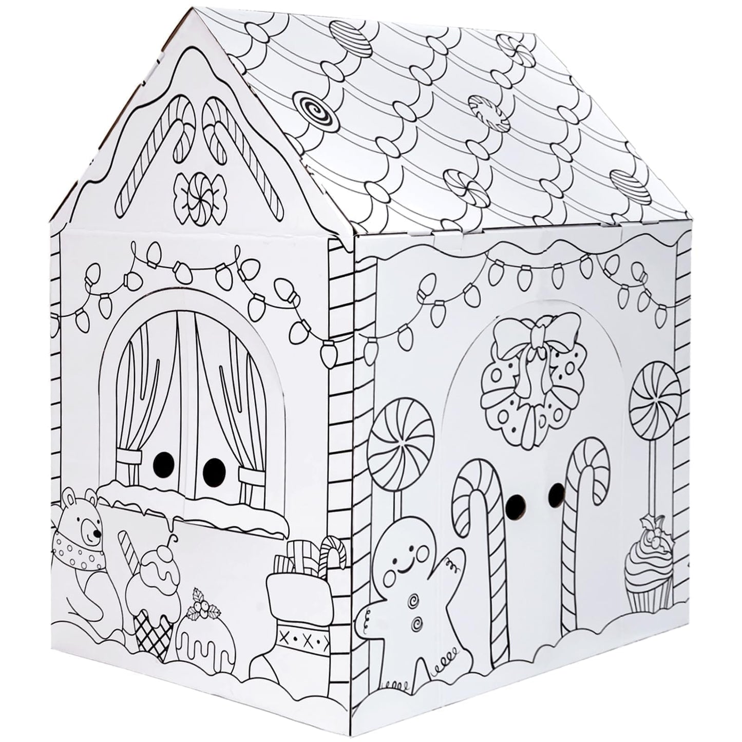 kockuu Gingerbread Cardboard House to Color for Kids Toddlers, Large Gingerbread Cardboard Coloring House Playhouse Christmas Arts & Crafts Activity Indoor Fun, 40" x 32" x 26"