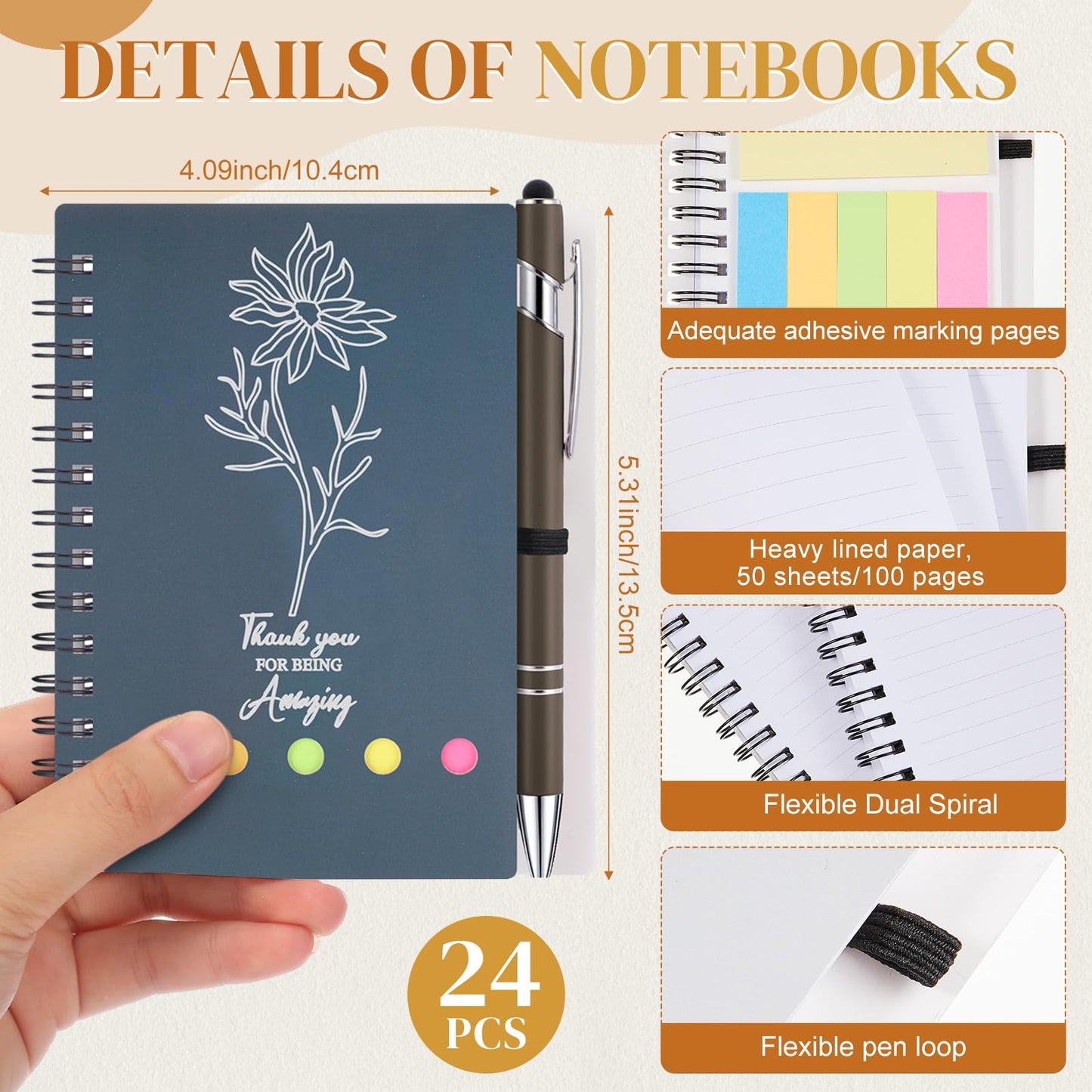 48 Pcs/24 Set Employee Appreciation Gifts Christian Gifts Bulk, A6 Spiral Notebook Journal Lined Notepad with Sticky Note Ballpoint Pen for Women Men Birthday Business Office Church Supplies(Pastel)