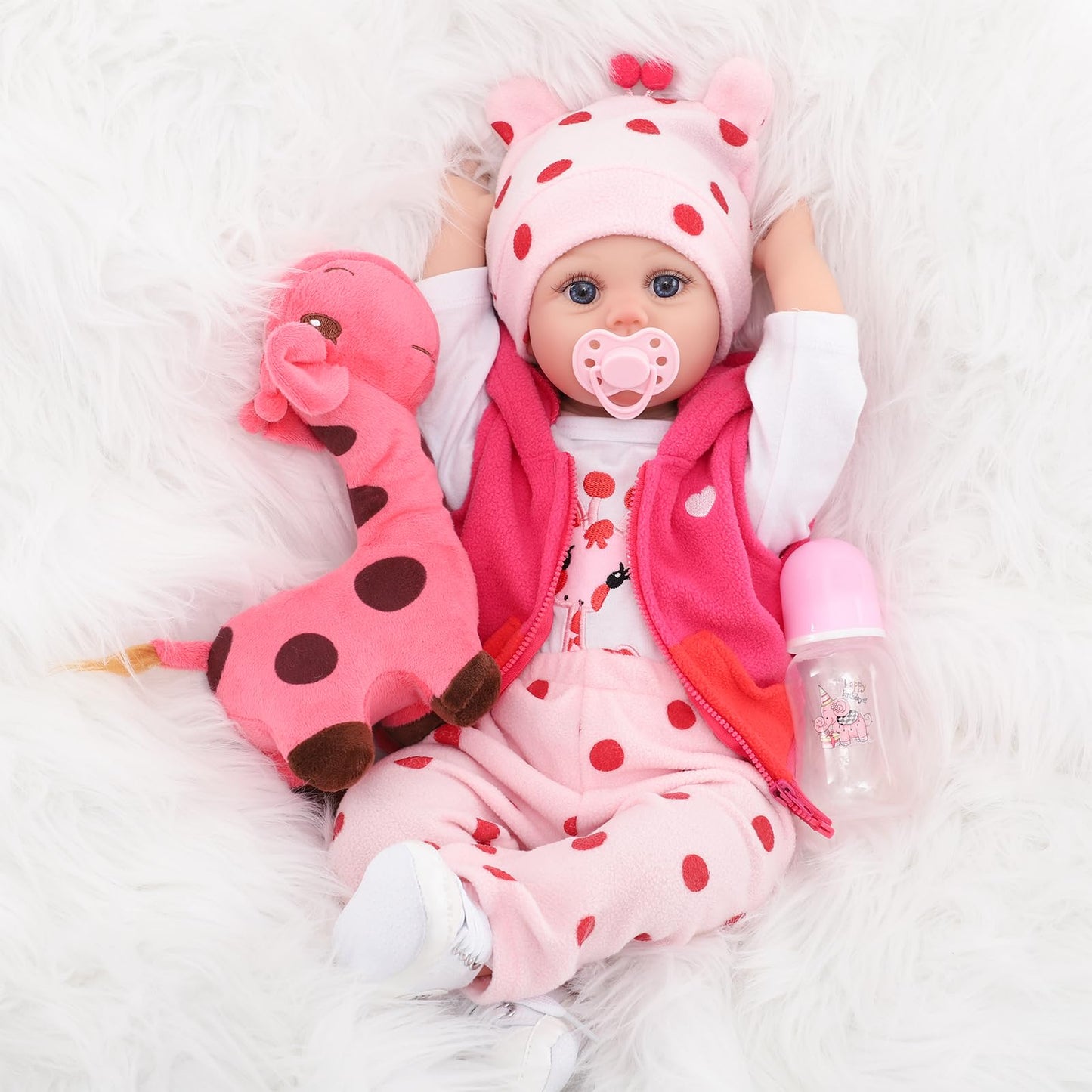 Kdudgso Lifelike Reborn Baby Dolls, 22 Inch Realistic Silicone Baby Doll, Real Life Baby Dolls Handmade Soft Vinyl & Cloth Body with Feeding Kit Toys Gifts Collection, Baby Doll for Toddlers 1-3
