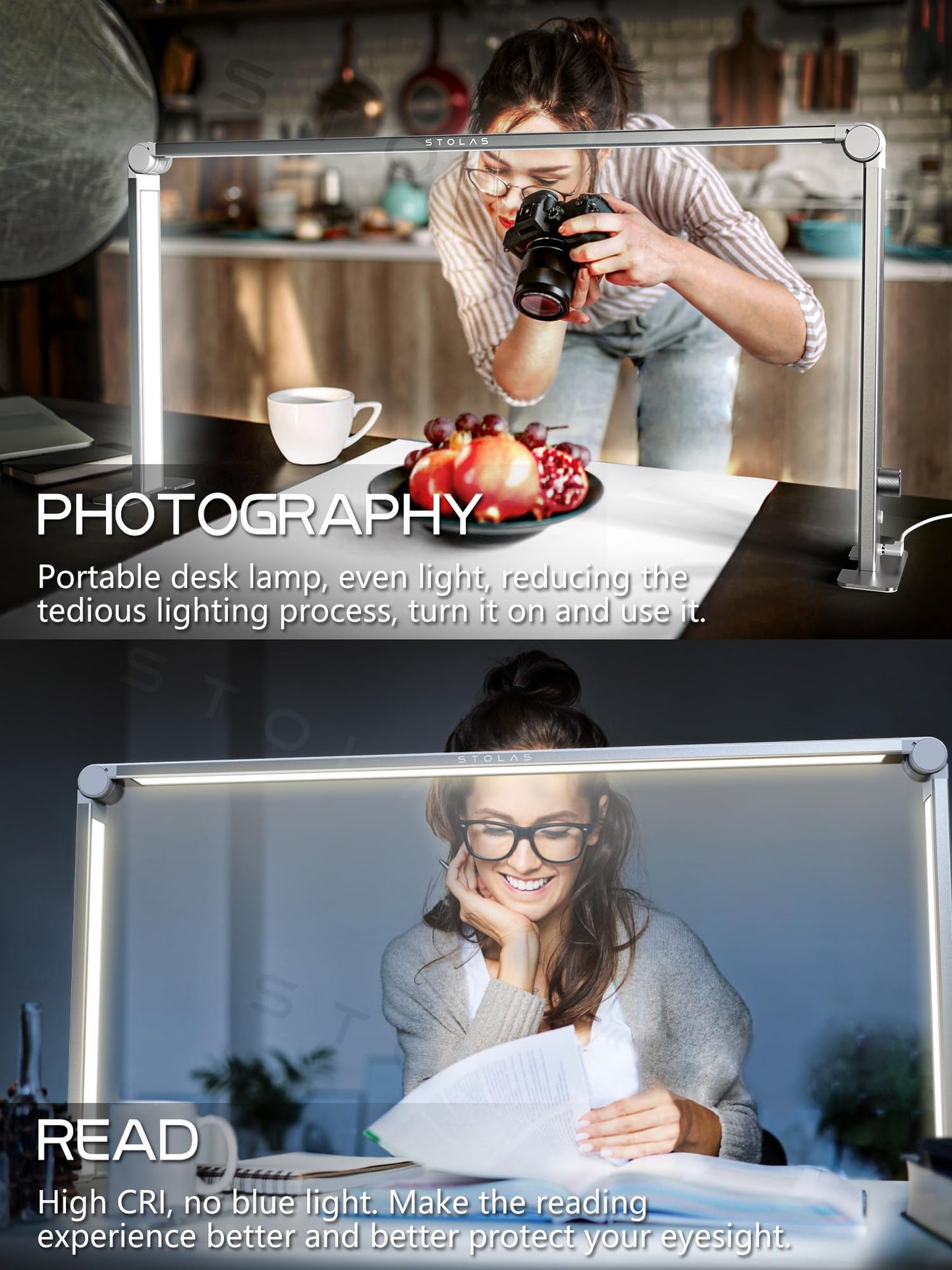 STOLAS Nail Tech Lamp for Desk, 15inch Height, 3 Modes 4000K-6000K Dimmable LED Manicure Lamp, Desk Light for Nail Tech, Lash Eyelash Extension, Tattoo, Eyebrows