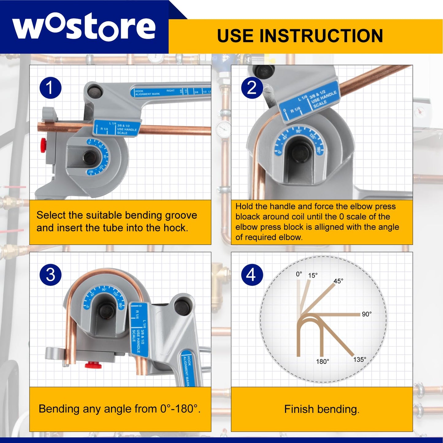 Wostore Tubing Bender 3 in 1 Tube Bender 180° For Tubing 1/4",3/8", 1/2", Bending Copper, Aluminium, Soft Thin Stainless Tubes For HVAC