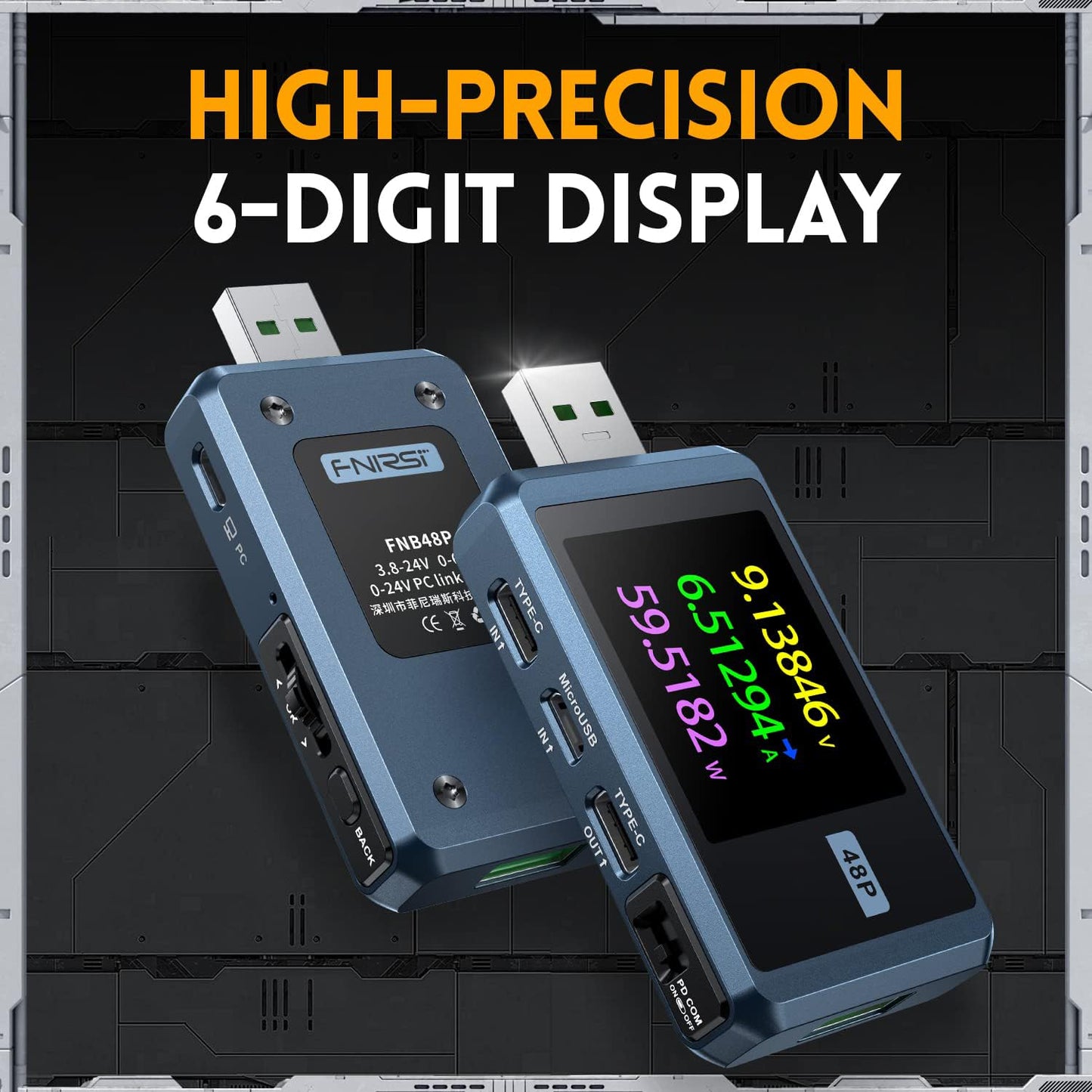 FNIRSI USB Tester 4-24V 6.5A LCD USB A&C Voltage Current Power Display Multimeter with App Software, Fast Charge Detection Trigger, PD2.0/PD3.0,QC2.0/QC3.0, CNC Metal Shell