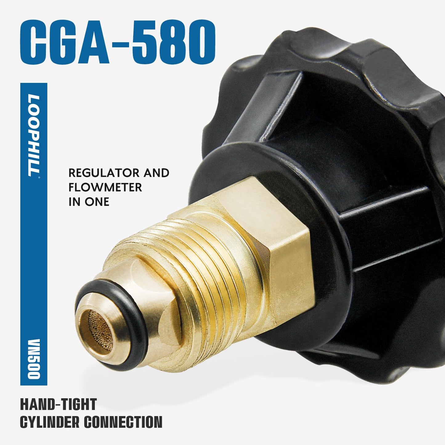 LOOPHILL VN-500 Nitrogen Purging Regulator w/500PSI - 4-Position Flow Control (TST/PRG/BRZ/OFF), Heavy-Duty Brass Body for Leak Testing & Welding Protection