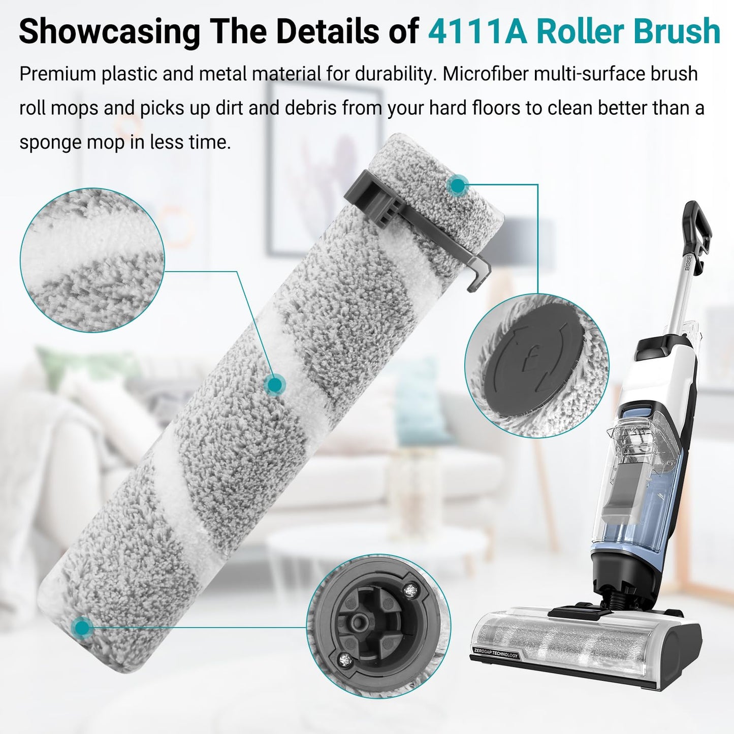 RONGJU 4111A Replacement Brushes and Filters for Bissell CrossWave Edge, Multi-Surface Hard Floor Cleaner Wet Dry Vacuum with Zero-Gap Edge Technology, 2 Pack Brushes and 2 Pack Filters