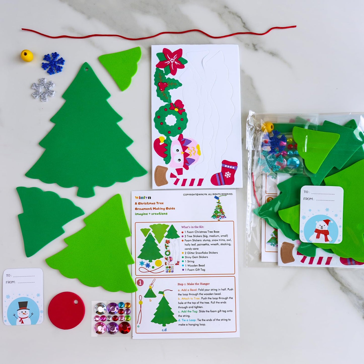 Winlyn 24 Sets Christmas Craft Kits Winter Crafts DIY Pine Tree Ornaments Decorations Art Sets Festive Foam Stickers Holdiay Arts and Crafts for Kids Classroom Activities Party Favors